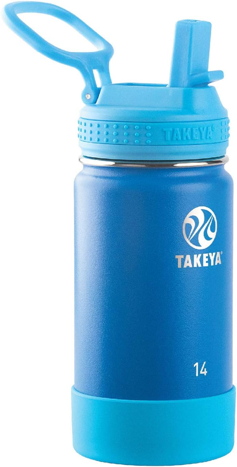 Takeya 885395503141 Actives Kids Insulated Stainless Steel Bottle, Straw Lid Sail Blue/Atlantic 14Oz