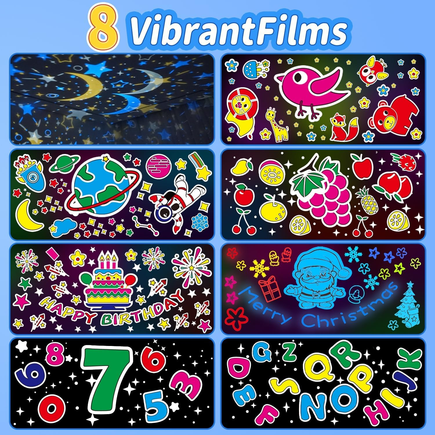 Kids Projector Night Light + 8 Sets of Films, Galaxy Night Light with 360 Rotation, Starlight Projector for Bedroom, Ceiling, Warm Lamp for Sleeping, Gifts for Birthday, Christmas, Nursery, Room Decor image number 1