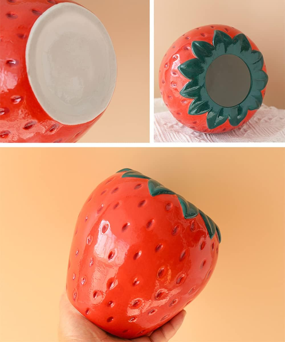Ceramic Vases Strawberry Decorative Flower Vase Strawberry Table Vase for Pampas Grass Flowers Dried Flowers Modern Vases for Table Decoration Wedding Tulip Vase 15 X 15 X 15 Cm image number 1