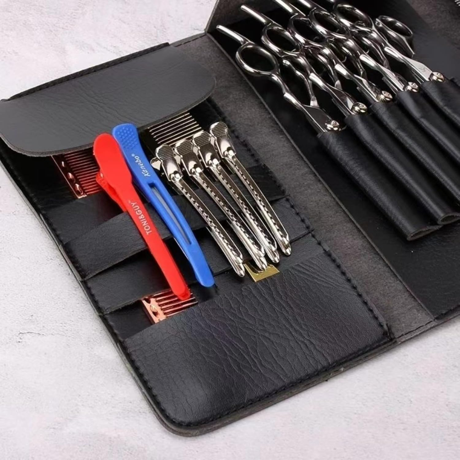 Hairdressing Bag for Professionals, PU Leather Hairdressing Bag, Scissor Holster, Scissors Bag, Hairdresser, Shoulder Belt Scissor Holder, Hairdressing Tool Bag, Hair Styling Tools Bag for Hair image number 2