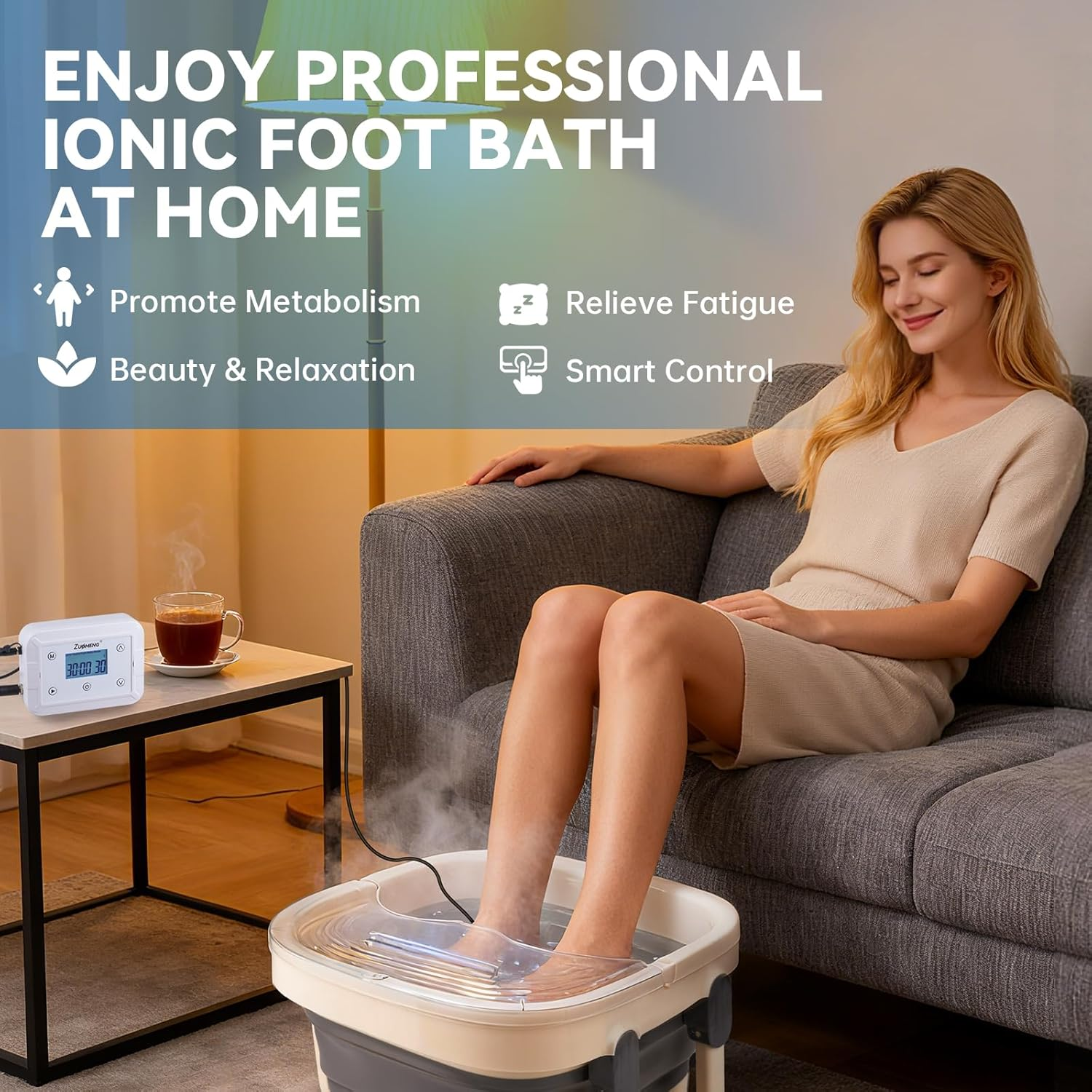 Bluetooth Ionic Foot Bath Detox Machine for Home Spa Use, with App Control, Foldable Soaking Tub, 2 Ion Arrays, 100 Basin Liners, Timer for Natural Body Detoxification image number 4