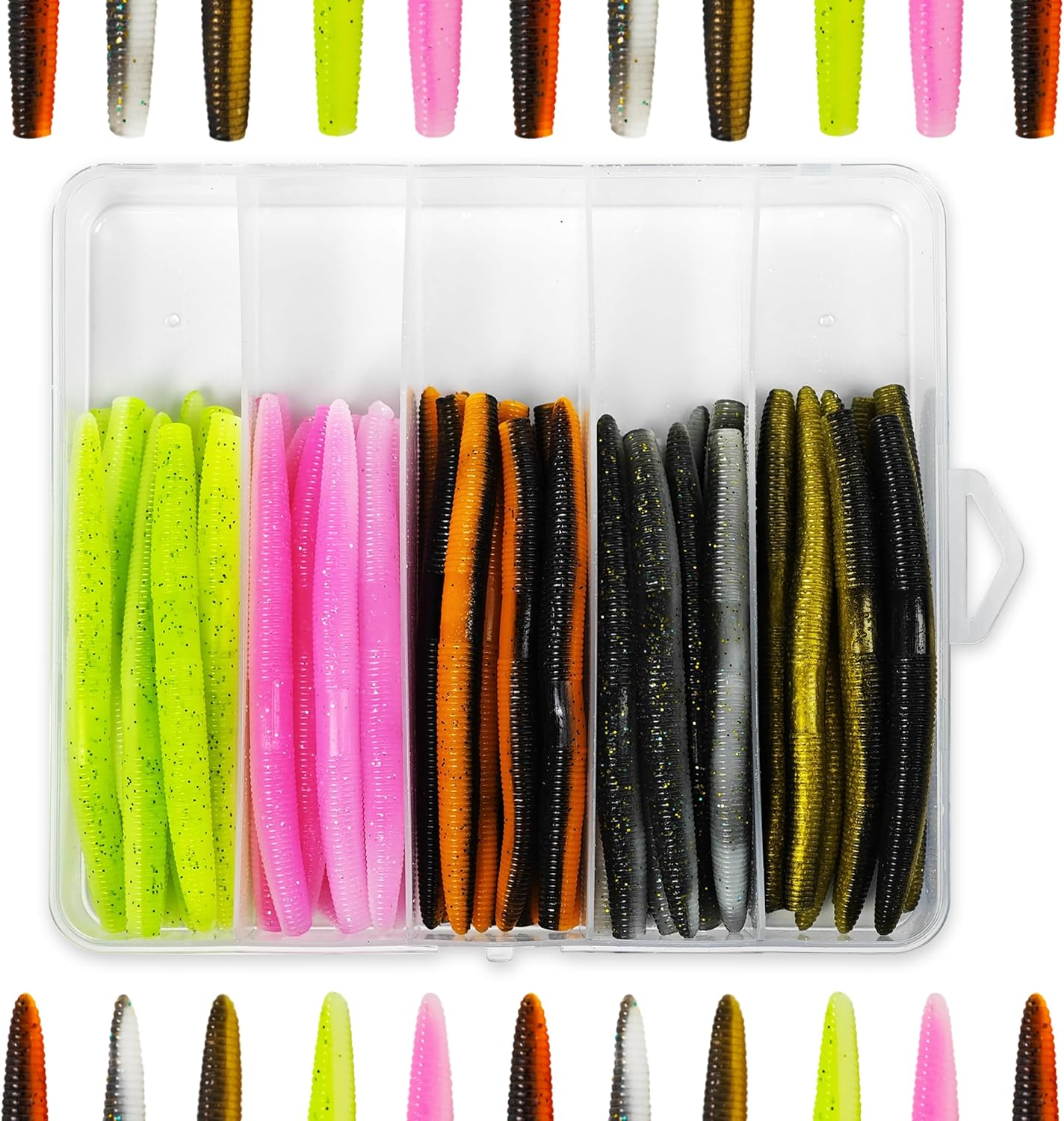 Senko Worms for Bass Fishing, 4.1'' Wacky Worms, Reaction Lure, 50PCS Soft Plastic Bait for Ned Rig, Fishing Lure Kit for Freshwater Bass