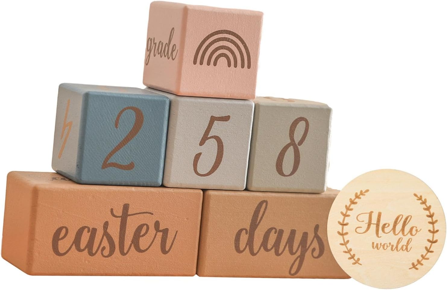 Milestone Blocks Set Memories Growing Up, Week Month Year Creative Decoration Boys or Girls Wooden Discs, Age Blocks, Blue - Pink image number 6