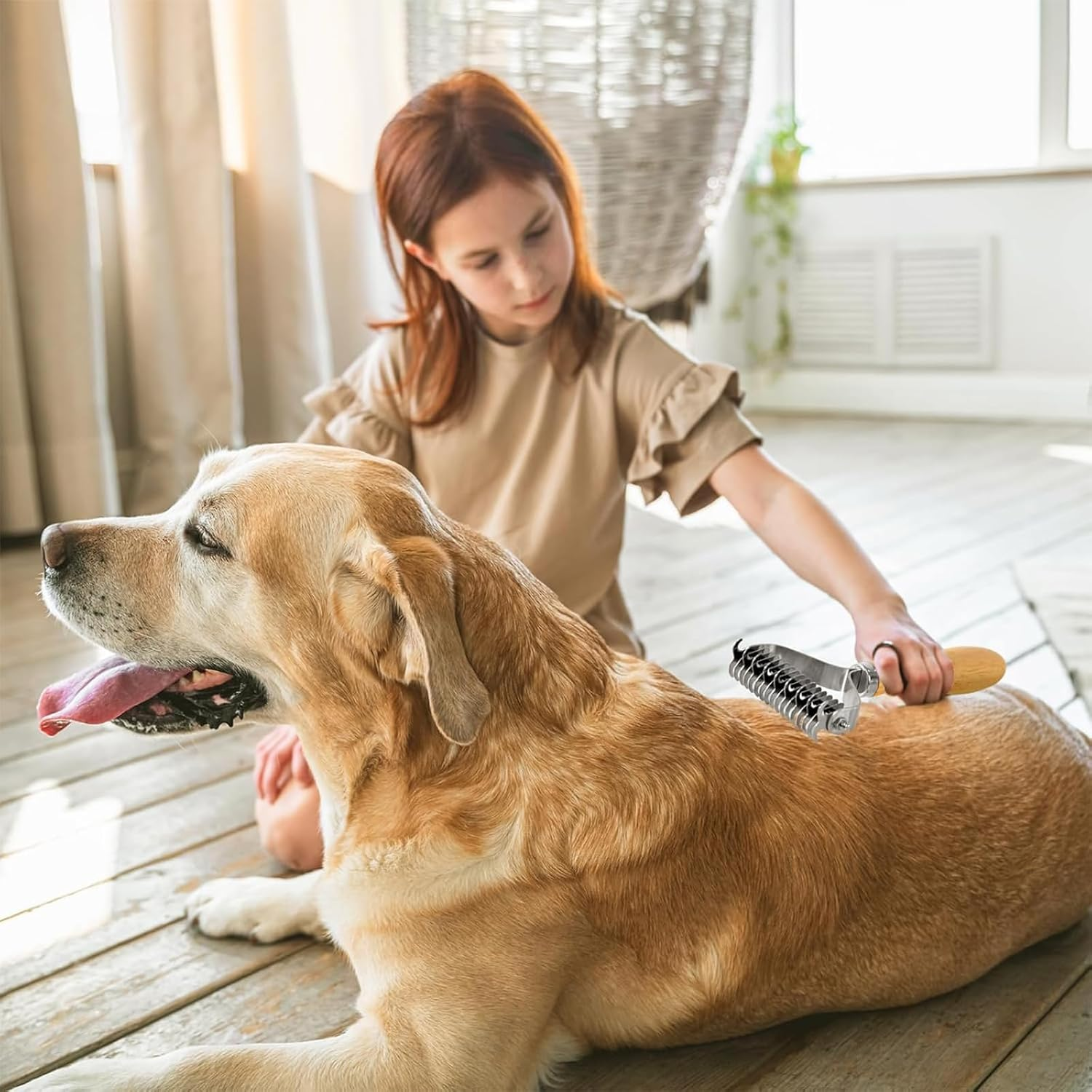 3 Pack Dog and Cat Dematting Kit,Undercoat Rake,Shedding Brush and Combs,Premium Wood Handle Grooming Set for All Breeds Removes Mats, Reduces Shedding, Prevents Tangles image number 5