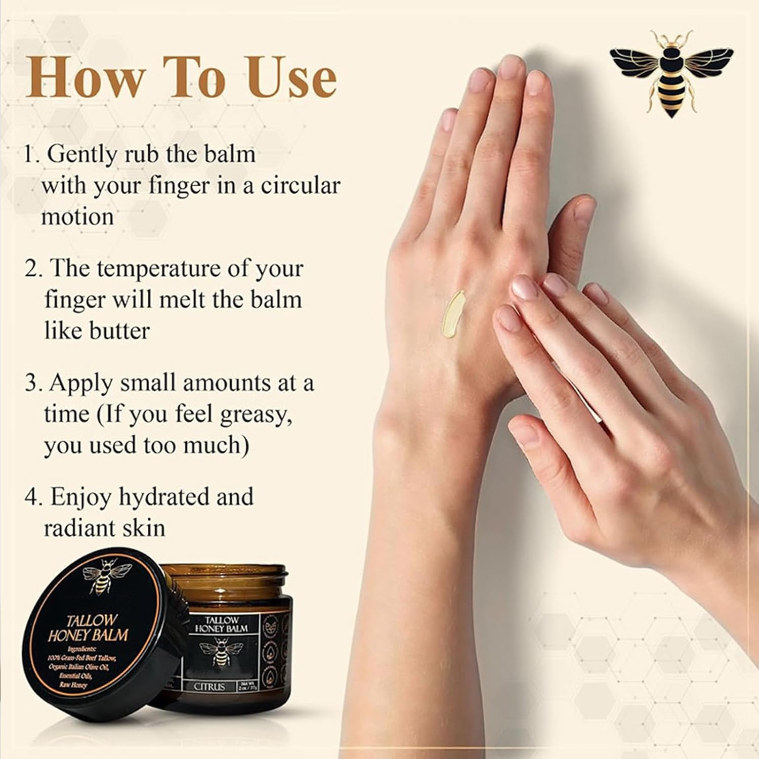 2PCS Beef Tallow Moisturiser,Organic Beef Tallow and Honey Balm for Skin Care,Grass Fed Whipped Beef Tallow with Raw Honey for Smooth and Soft Skin(Citrus 2PC, 200 G (Pack of 2)) image number 1