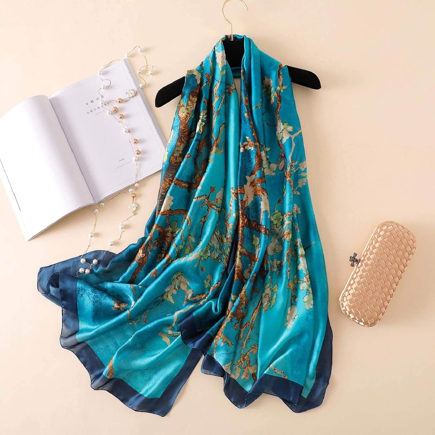 Heekpek Scarfs Women Ladies Scarves Shawl Floral Scarf Leopard Print Scarf Wrap Satin Scarf Shawl Mulberry Silk Scarf Peacock Scarf image number 2