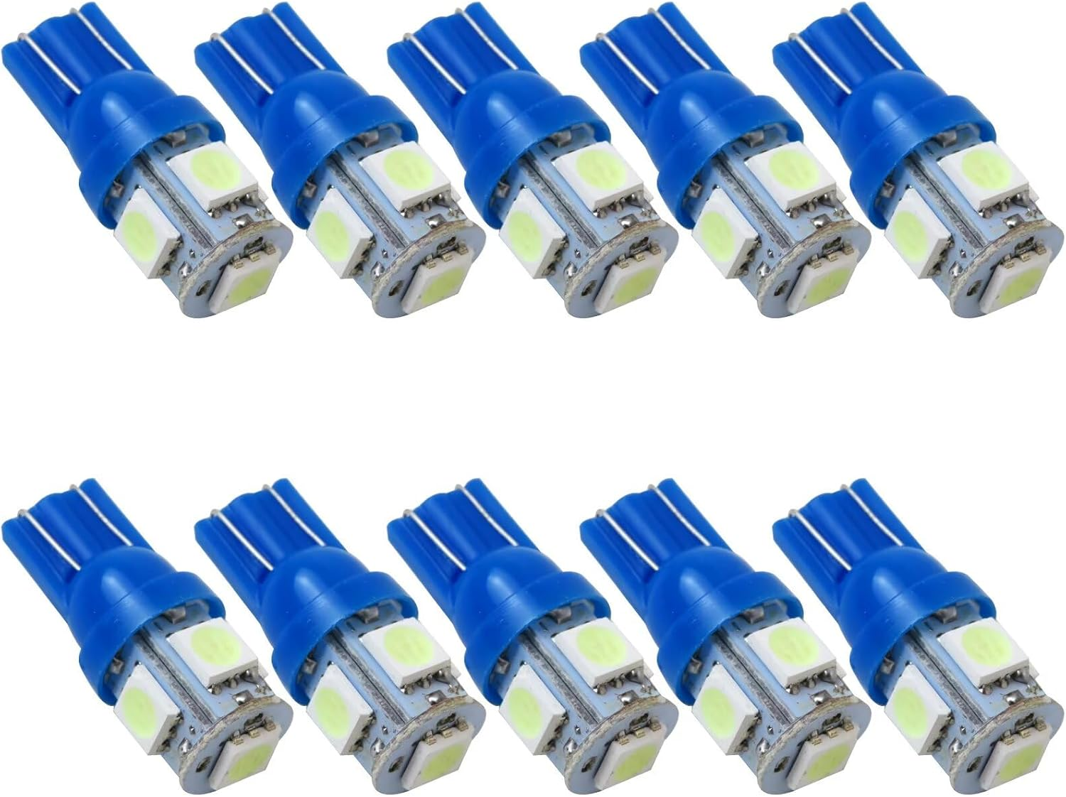 10Pcs 12V T10 5Smd 194 168 Light Bulb Wedge Tail Plate Parker 5050 Interior Globe Dash - Blue - Blue image number 3