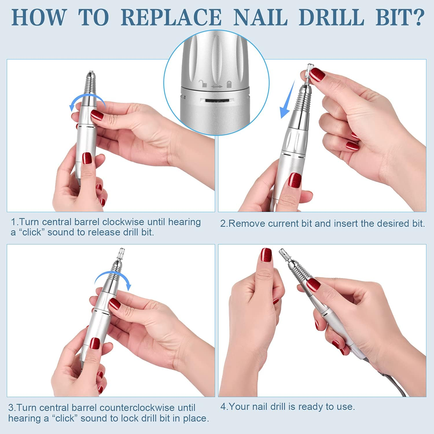 ENGERWALL Electric Nail Drill 35000 RPM, Professional Low Noise Low Vibration Low Heat Electric Nail Files with Touch Buttons, Nail Drill for Acrylic Nails and Gel Nails, for Salon and DIY Use