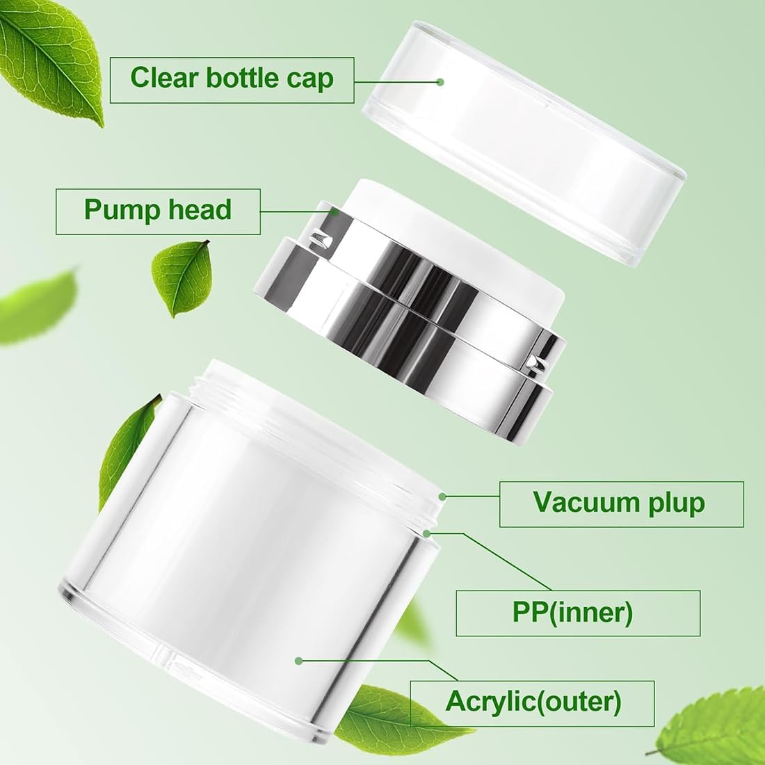 2 Pack 1Oz Airless Pump Jars, Empty Acrylic Makeup Cosmetic Jar Containers with Pump, Refillable Pump Dispenser Moisturizer Dispenser Travel Containers Portable Lotion Cream Jars(White) image number 2