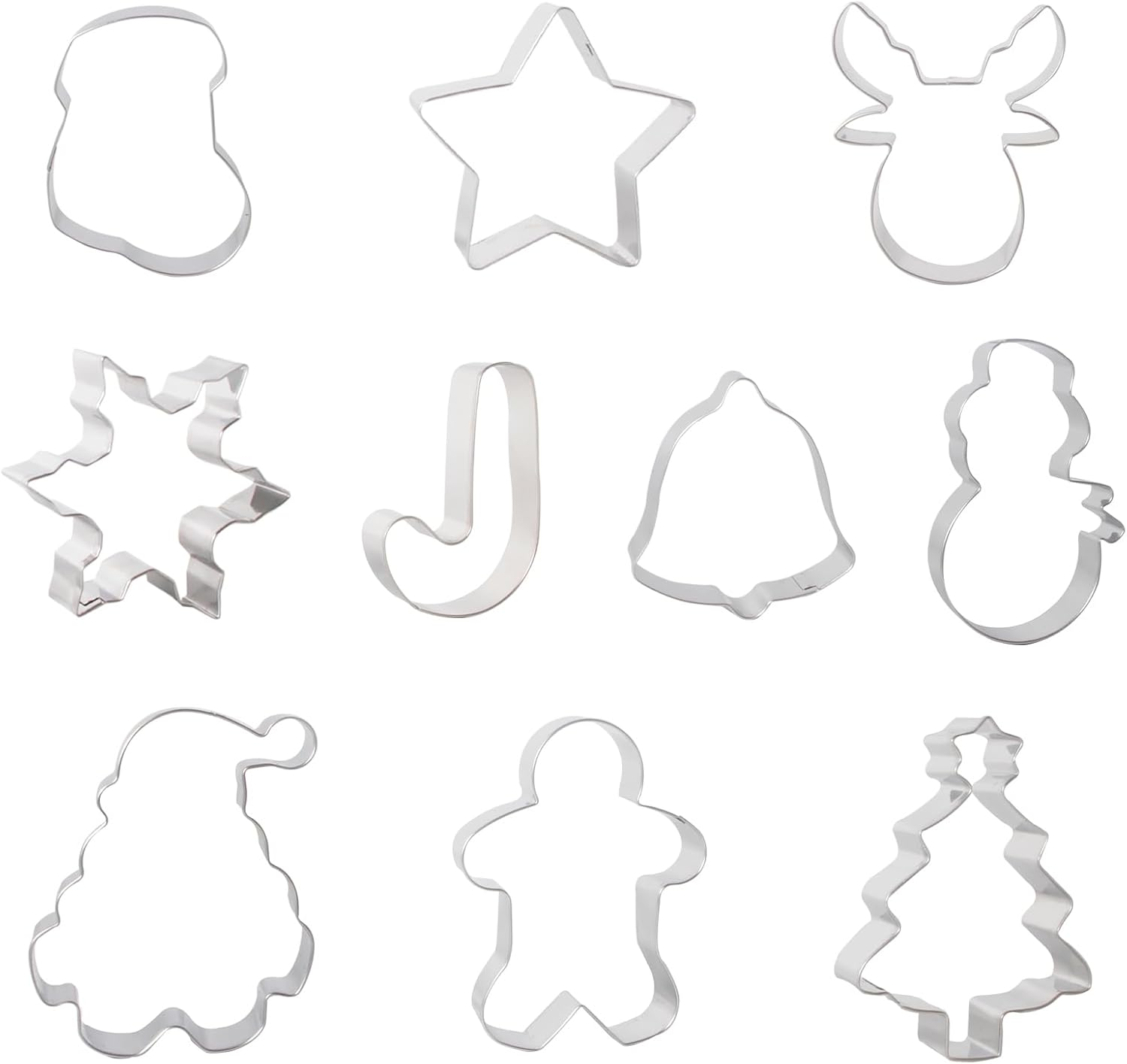 Large Christmas Cookie Cutters, Fyvadio 10 Pcs Holiday Cookie Cutters Shape - Gingerbread Men, Tree, Snowflake, Cane, Santa Face, Star, Deer, Bell, Stocking and Snow Man Cookie Cutters for Baking