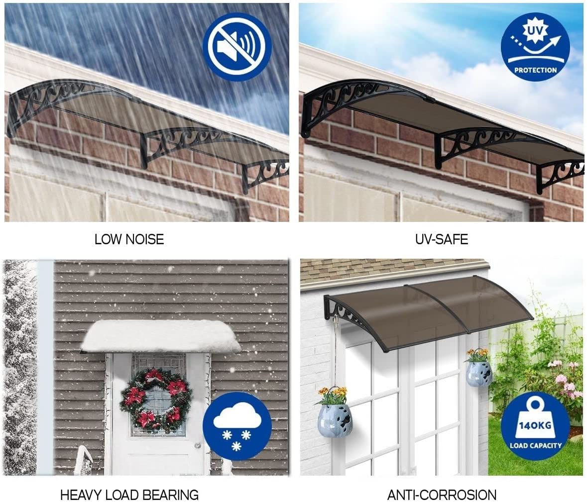 New 2M DIY Window Door Awning House Canopy Patio UV Rain Cover Sun Shade - Brown - Brown-1X2 image number 3