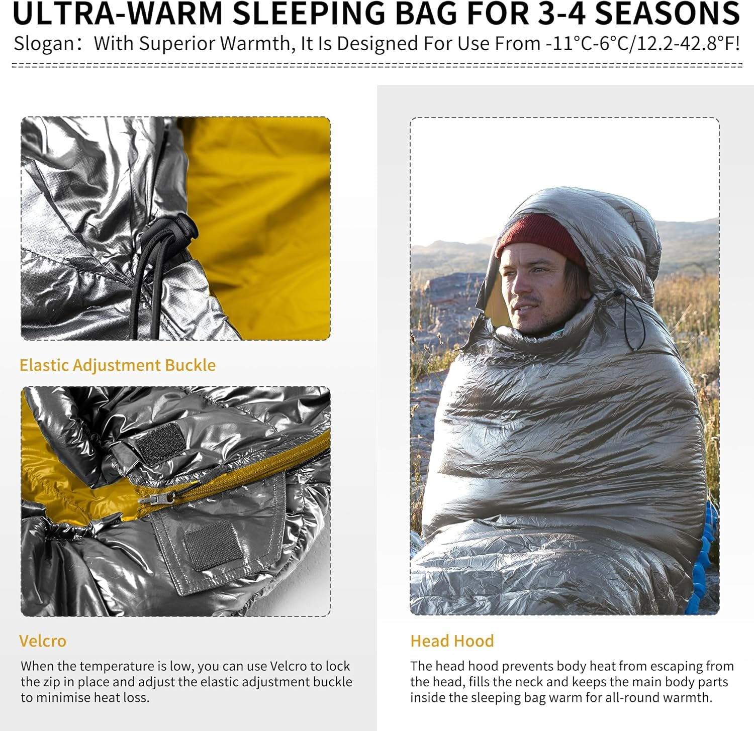 Naturehike down Sleeping Bag Ultralight Portable Compact Winter Sleeping Bag for Adults and Children Outdoor Camping, Hiking and Traveling - Black-L-650Fp image number 3