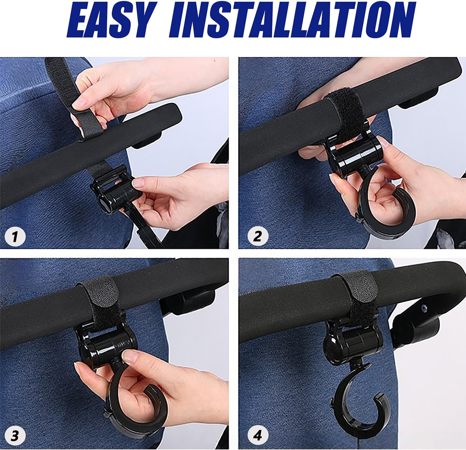 Wzenclave 6Pcs Baby Stroller Hooks Mommy Stroller Pram Clip and Stroller Accessories Stroller Peg and Organizer Hook for Diaper Bags 2 Stroller Pegs Clips 4 Baby Stroller Hooks Adjustable Clip Straps image number 4