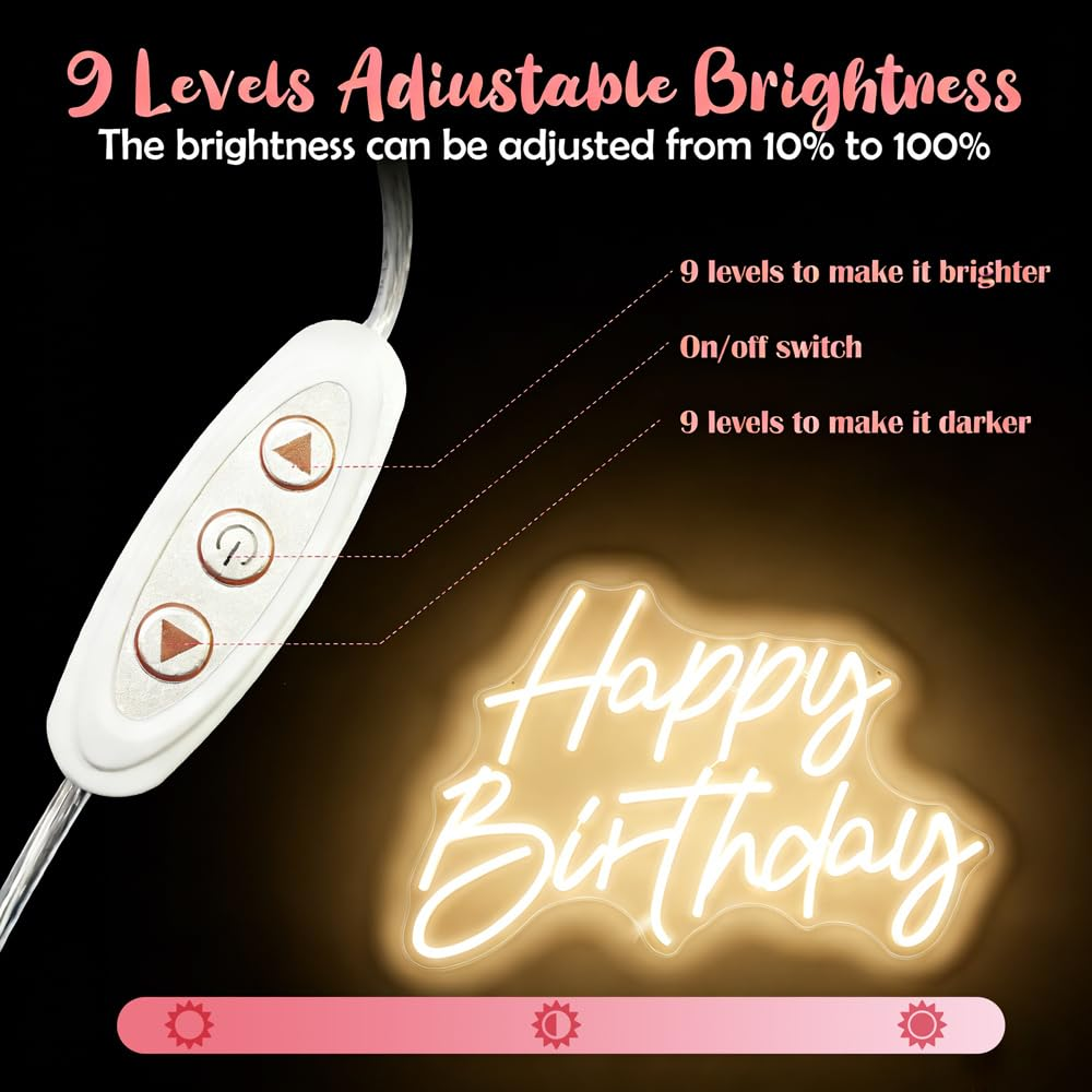 Happy Birthday Neon Sign for Backdrop Large Happy Birthday Light up Sign Warm White 21.65"*14.96"