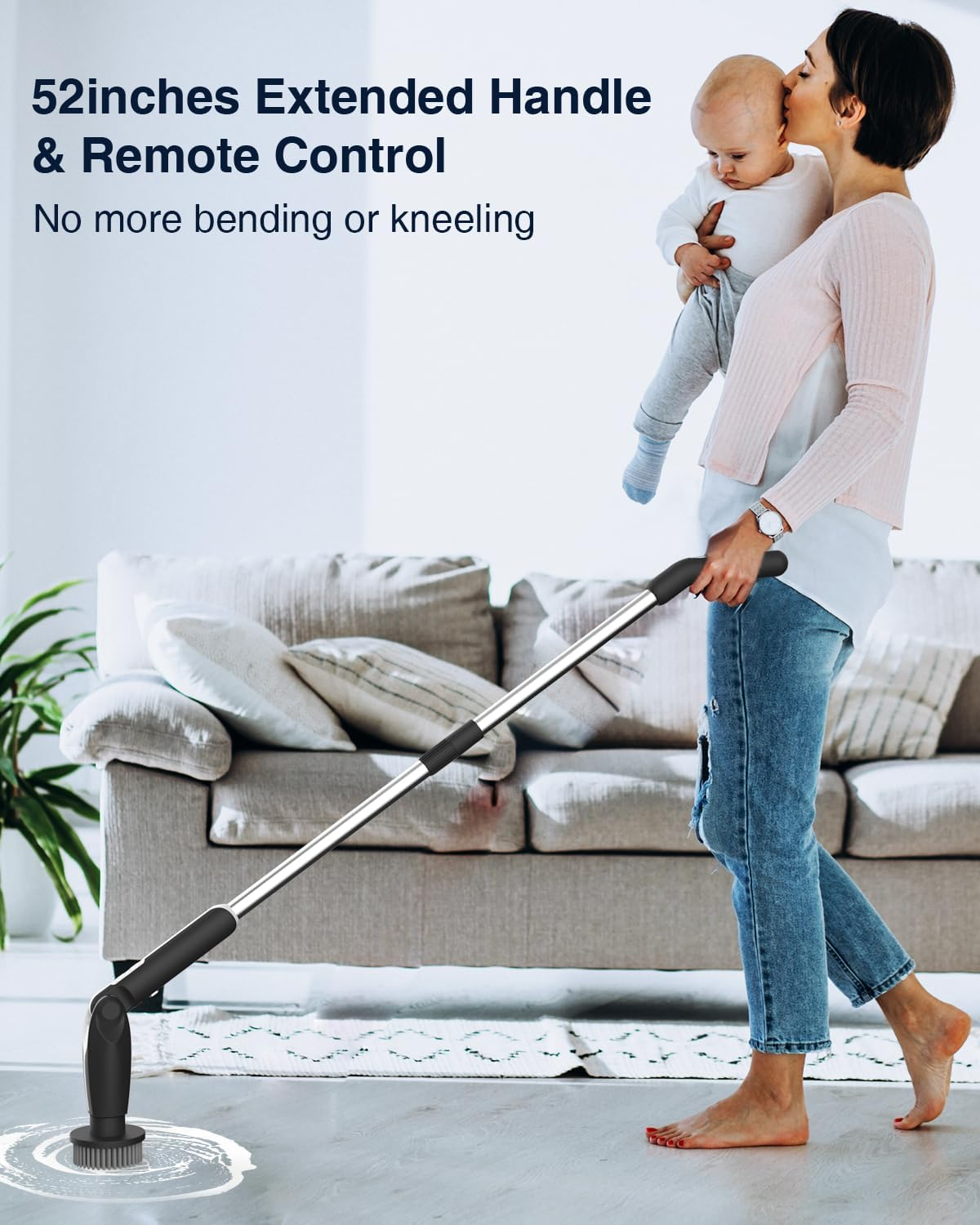 Leebein Electric Spin Scrubber, Electric Scrubber with 4 Adjustable Angles and 8 Brush Heads, Shower Scrubber with Long Handle & Remote Control, Cleaning Brush for Bathroom, Tub, Floor, Tile