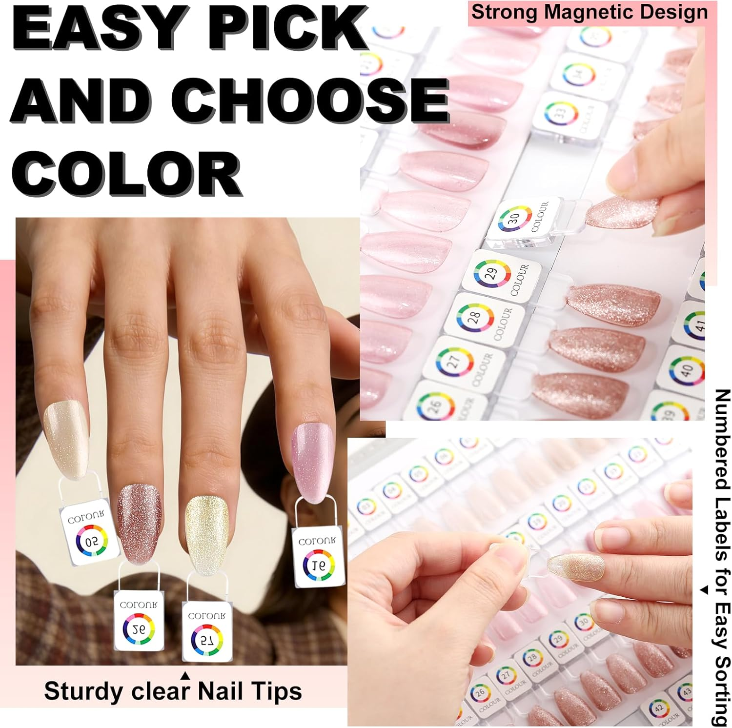 60 Magnetic Nail Swatch Book,Leather Nail Color Display Book with 72 Magnetic Tips & Number Labels,Professional Removable Page Design Nail Salon Color Book for Easy Preview & Storage Gold image number 2