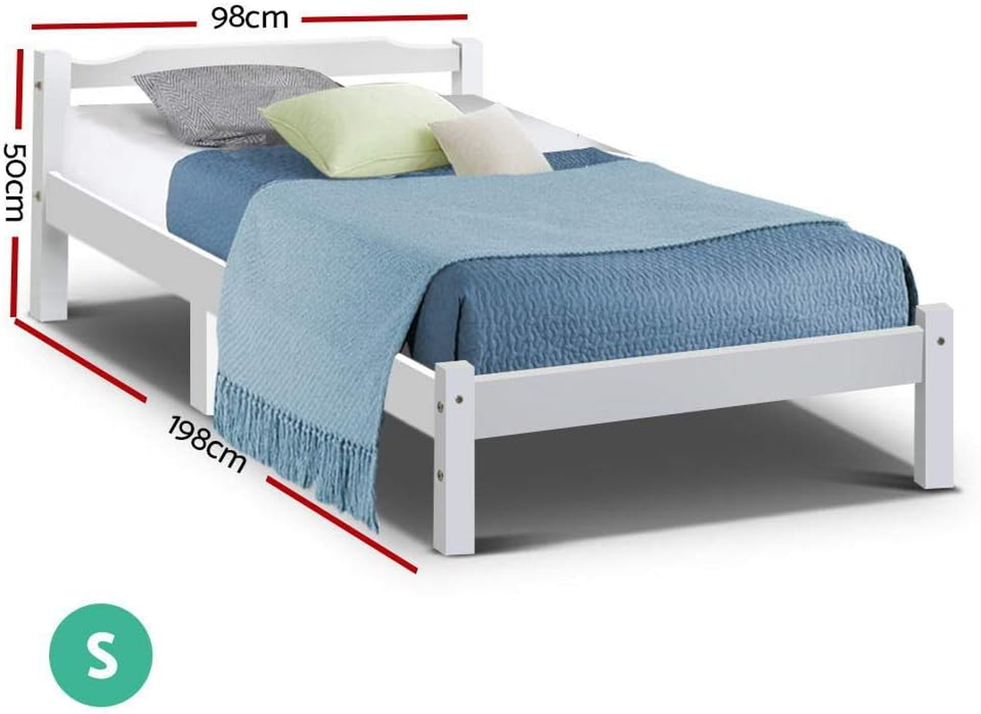Artiss Bed Frame Wooden Single, White Single Bed Base with 26Cm of Storage Space, Sturdy Timber Bed Frame, Solid Pine Wood Platform，Platform Base with Headboard for Guest Room, No Box Spring Needed image number 4