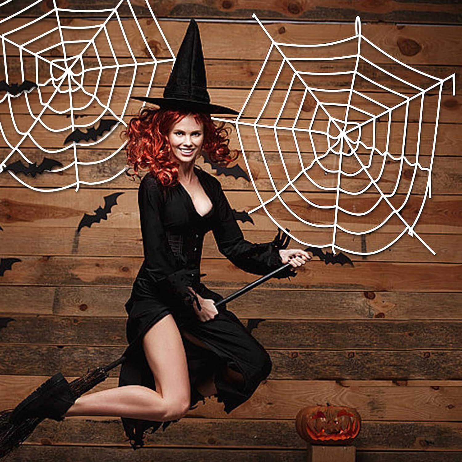 Giant Halloween Spider Web Decoration &ndash; Large round Stretchy Cobweb Rope Prop for Haunted House, Porch, Window, Indoor and Outdoor Party Decor image number 4