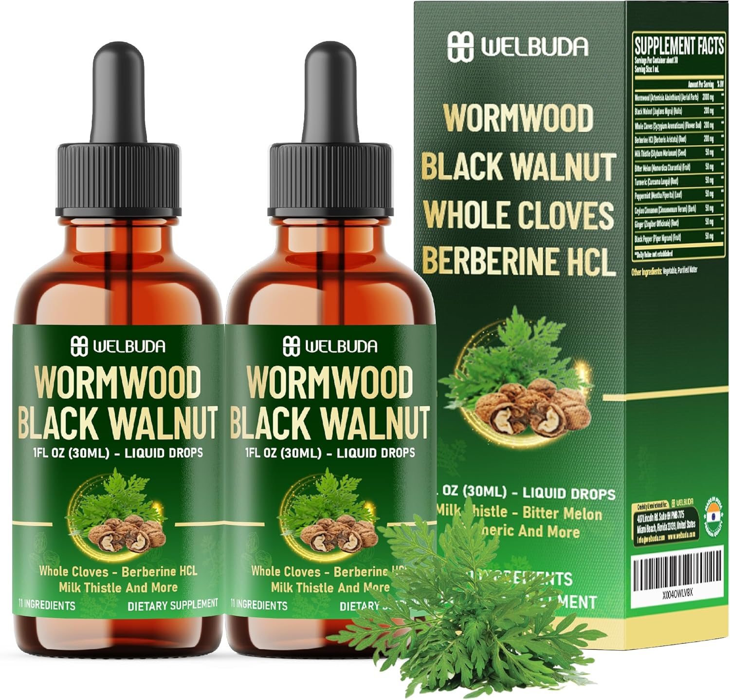 11In1 Wormwood Supplement with Cloves, Black Walnut, Berberine, Turmeric, Ginger, Milk Thistle, Wormwood and More &ndash; 2 Pack (60Ml Total) for 60Days