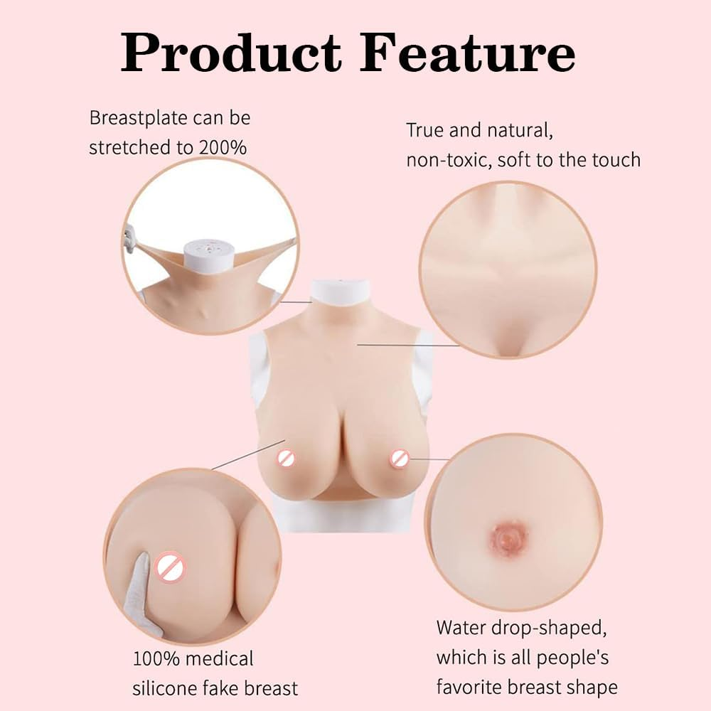 Silicone Breast Forms，Silicone Boobs，Fake Boobs，Breast Forms for Crossdressers Drag Queen（Plus Size） image number 3