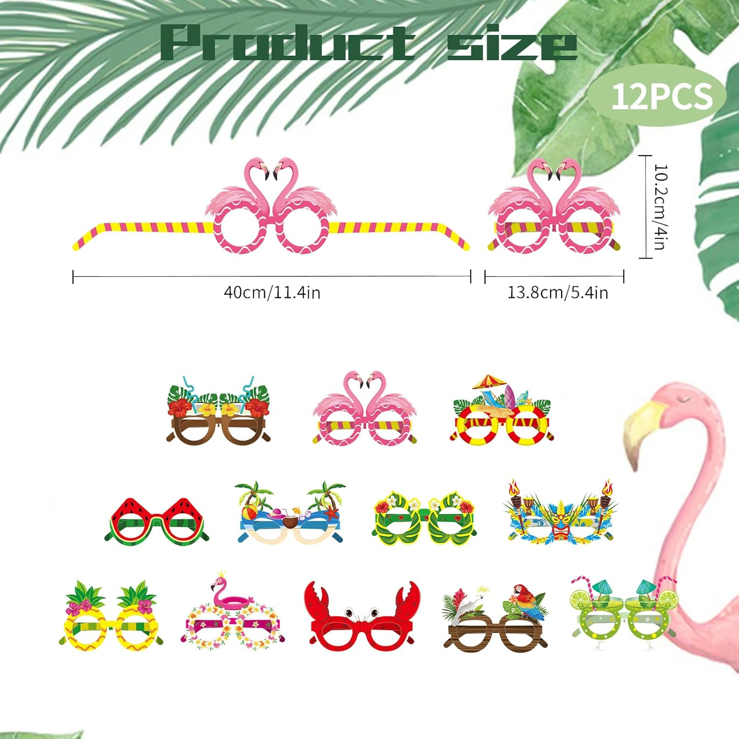 Homiliky 12Pcs Hawaiian Party Glasses,Novelty Luau Party Glasses for Adults Kids,Paper Party Eyeglasses Mask,Hawaii Tropical Party Eyewear Glasses,Summer Beach Party Photo Props Fancy Dress Decoration image number 3