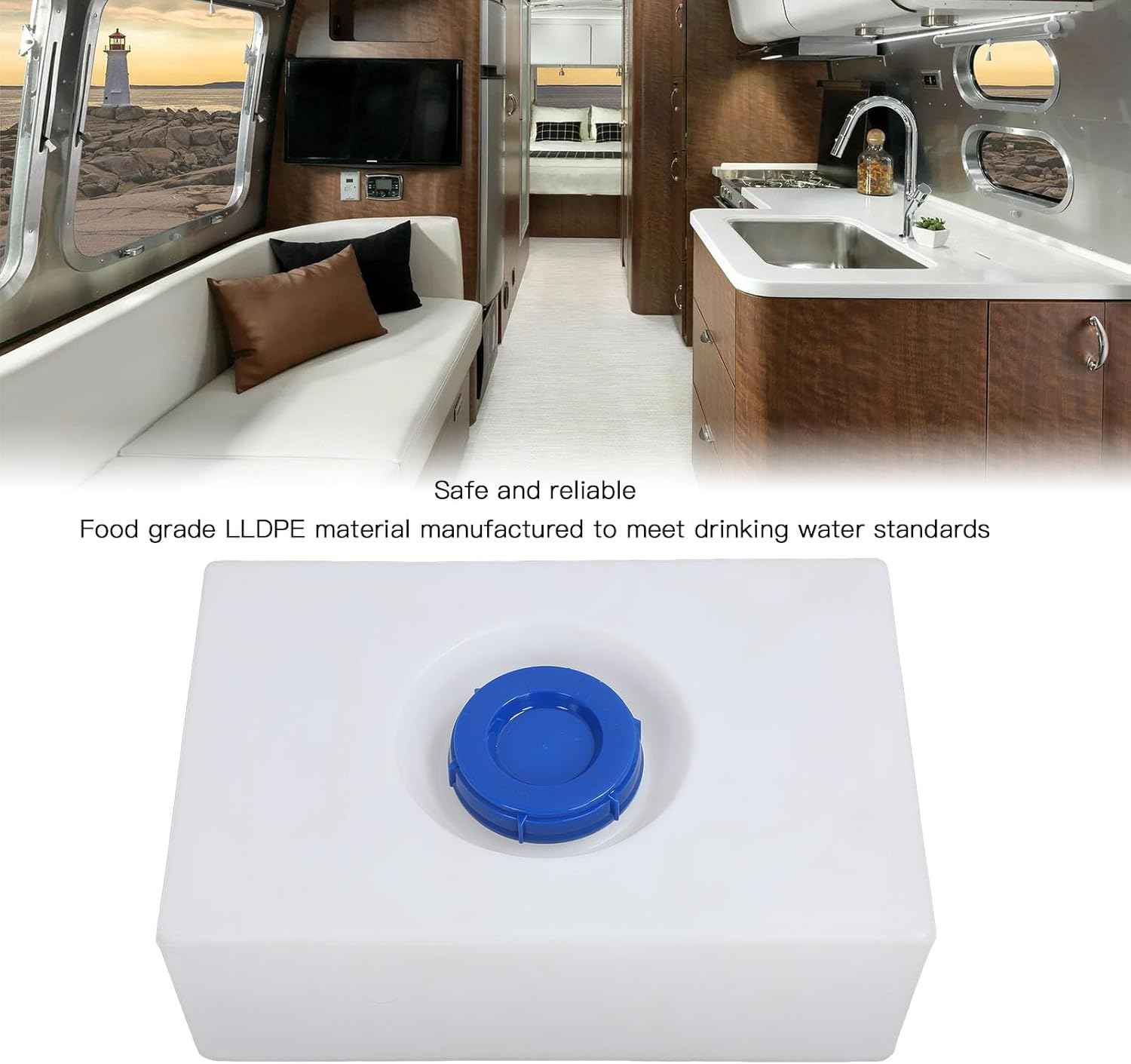 RV Water Tank, 13 Gallon RV Water Holding Tank for Drinking Water with Sealing Cover, RV Water Tank Water Storage Tank for RV, Trailer, Camper, Boat, 24.4X15.74X9.05In image number 6