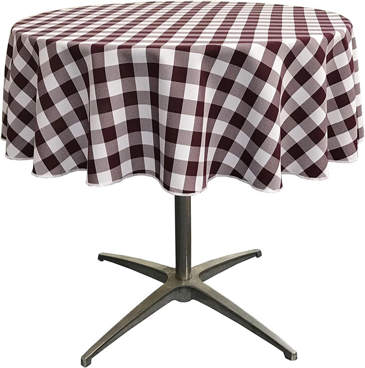 LA Linen Poly Checkered round Tablecloth, 51-Inch, Pink/White