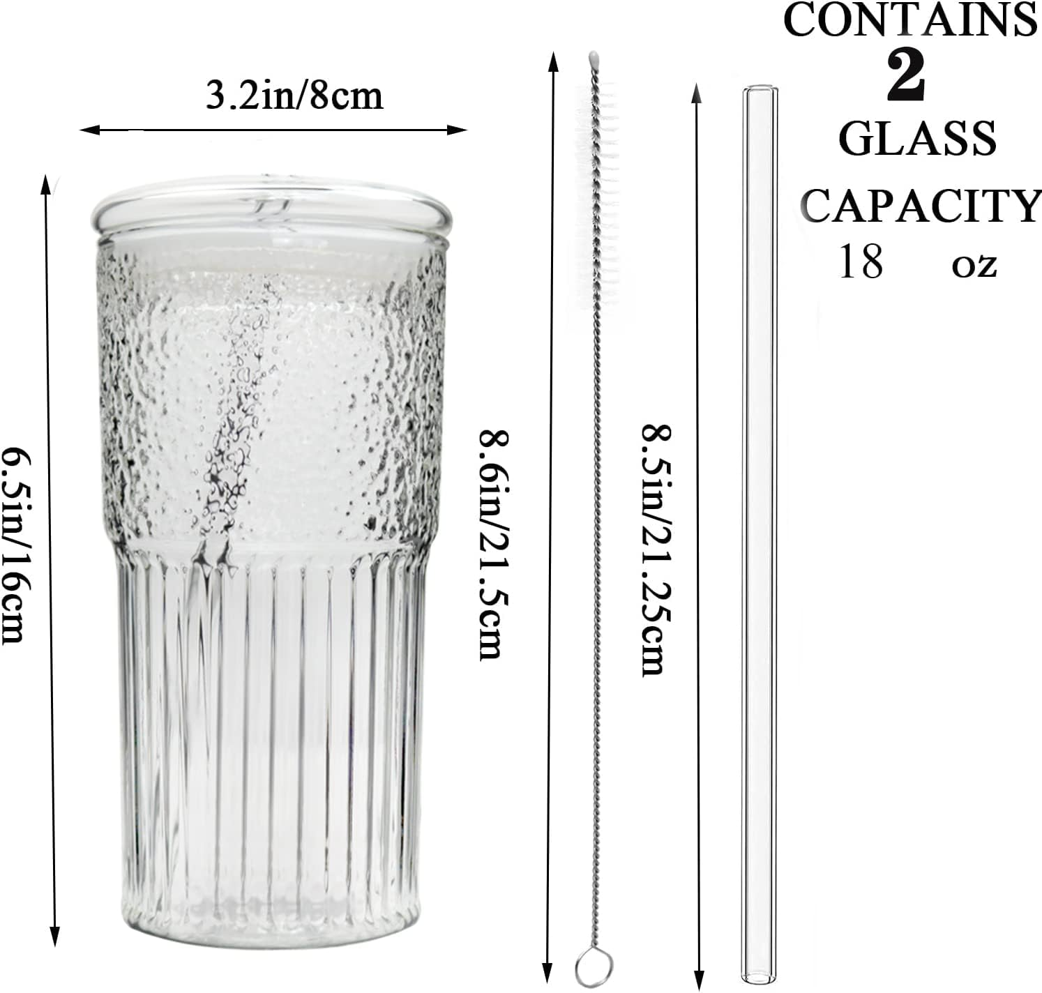 2 Packs 20 Oz Glass Cups with Lids and Straws, Glass Coffee Tumbler, Tumbler Water Glass, Water Bottle, Thick Wall Glass Coffee Mug Iced Tea Cup (Clear (2Pcs 20Oz)) - Transparent image number 6