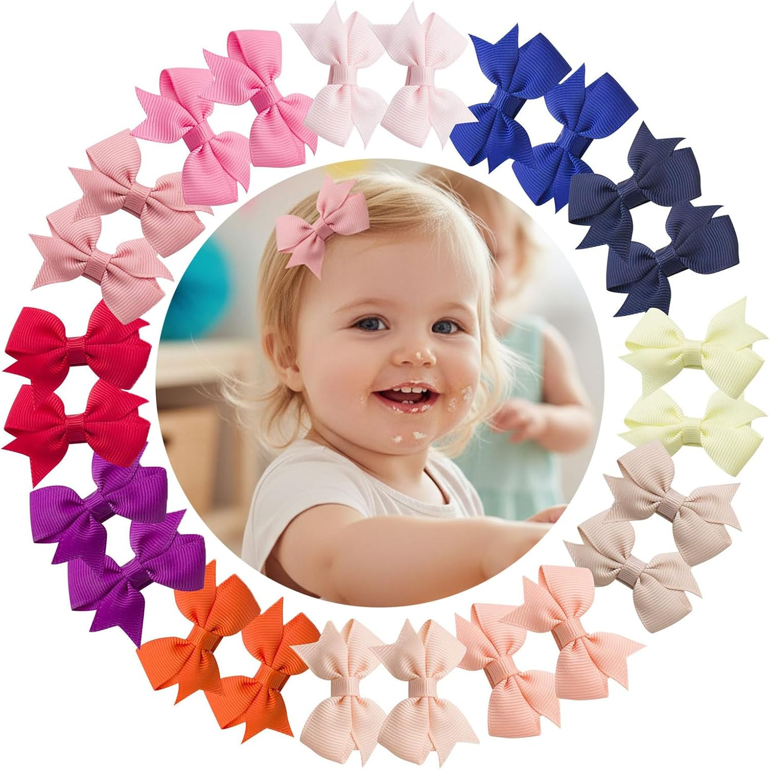 Baby Hair Clips for Girls, 24 Pieces, 2 Inch Hair Bows with Alligator Clips, Grosgrain Ribbon, 12 Colors, Perfect for Birthday Parties, Gifts & Everyday Wear &ndash; Compatible with Toddler Girls, Baby Girls