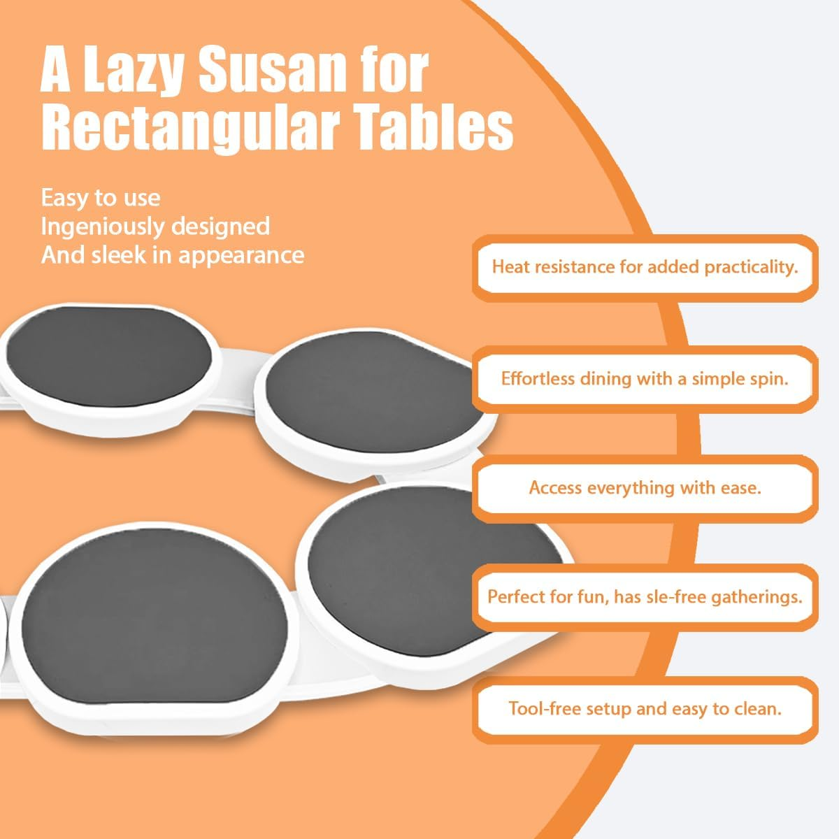 Blissify Lazy Susan Turntable for Dining Table, 8 Trays Lazy Susan Food Train, 360&deg; Manual Dining Turntable Expandable for Rectangular Table, Suitable for Parties and Gatherings, round Tray Model