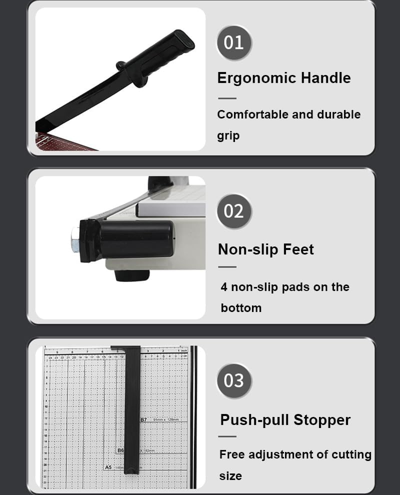 Upgraded 12Inch Paper Cutter, A4&ndash;Paper Trimmer with Safety Protection Device and Blade Lock, 12 Sheets Capacity, Precision Guillotine Paper Cutter for Craft Paper, Coupons, Labels and Photos image number 3