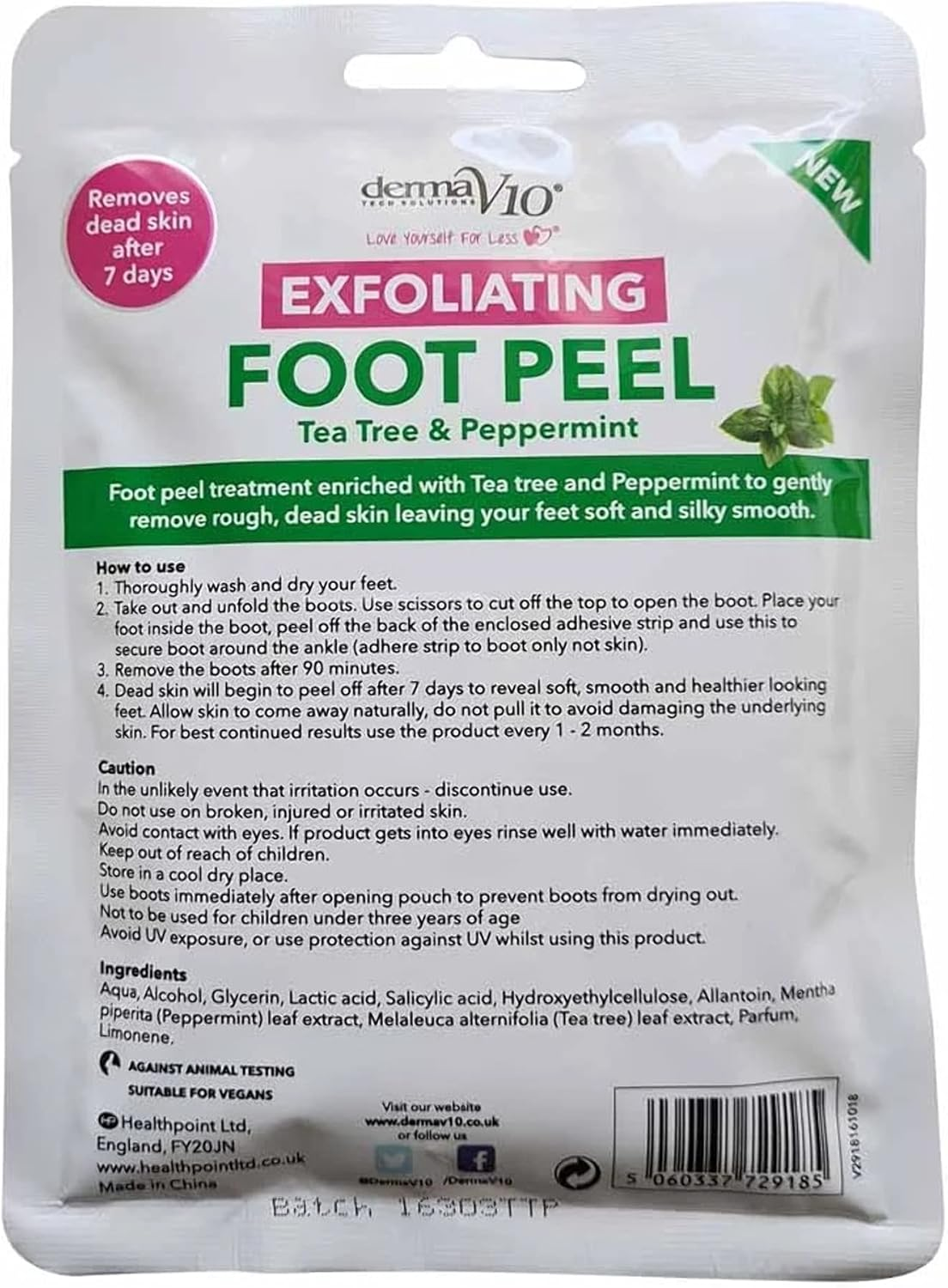 Dermav10 Exfoliating Foot Peel Tea Tree and Peppermint 1 Pair image number 3