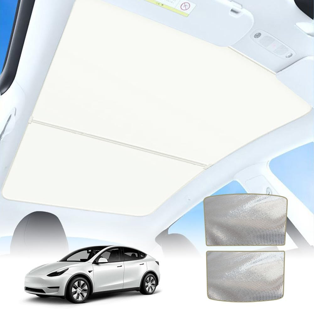 X-CAR 2In1 Glass Roof Sun Shades UV Protection Sunroof Mesh Top for Tesla Model Y 2022-2025 Window Blind Crystal Black