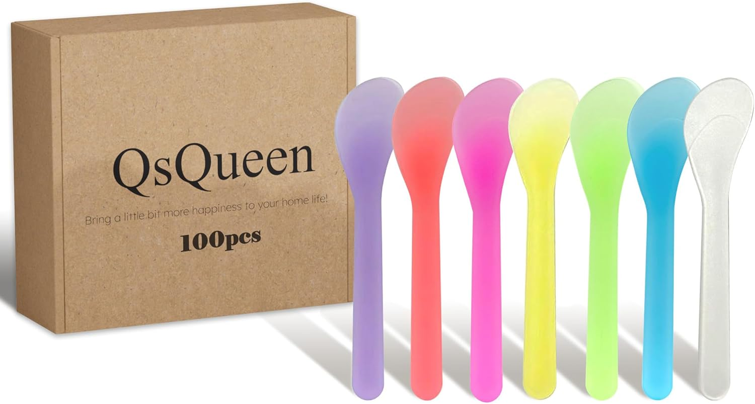 100 PCS Cosmetic Spatula for Makeup Face Mask Plastic Spoon Disposable Makeup Tools for Mixing and Sampling 4.88'' X 1.06" Random Color