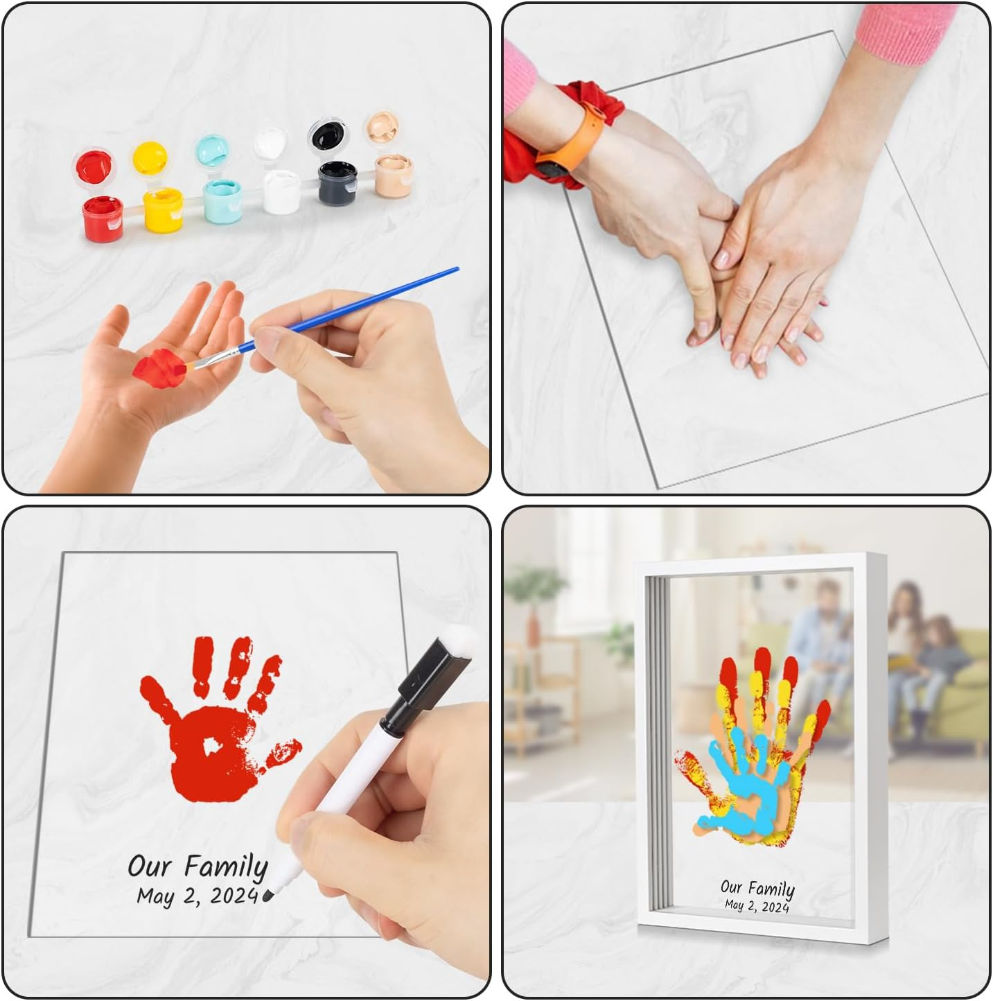 Family Handprint Kit, DIY Baby Hand and Footprint Keepsake - New Parent Gifts Ideas with Baby-Safe Paint and 4 Sheets