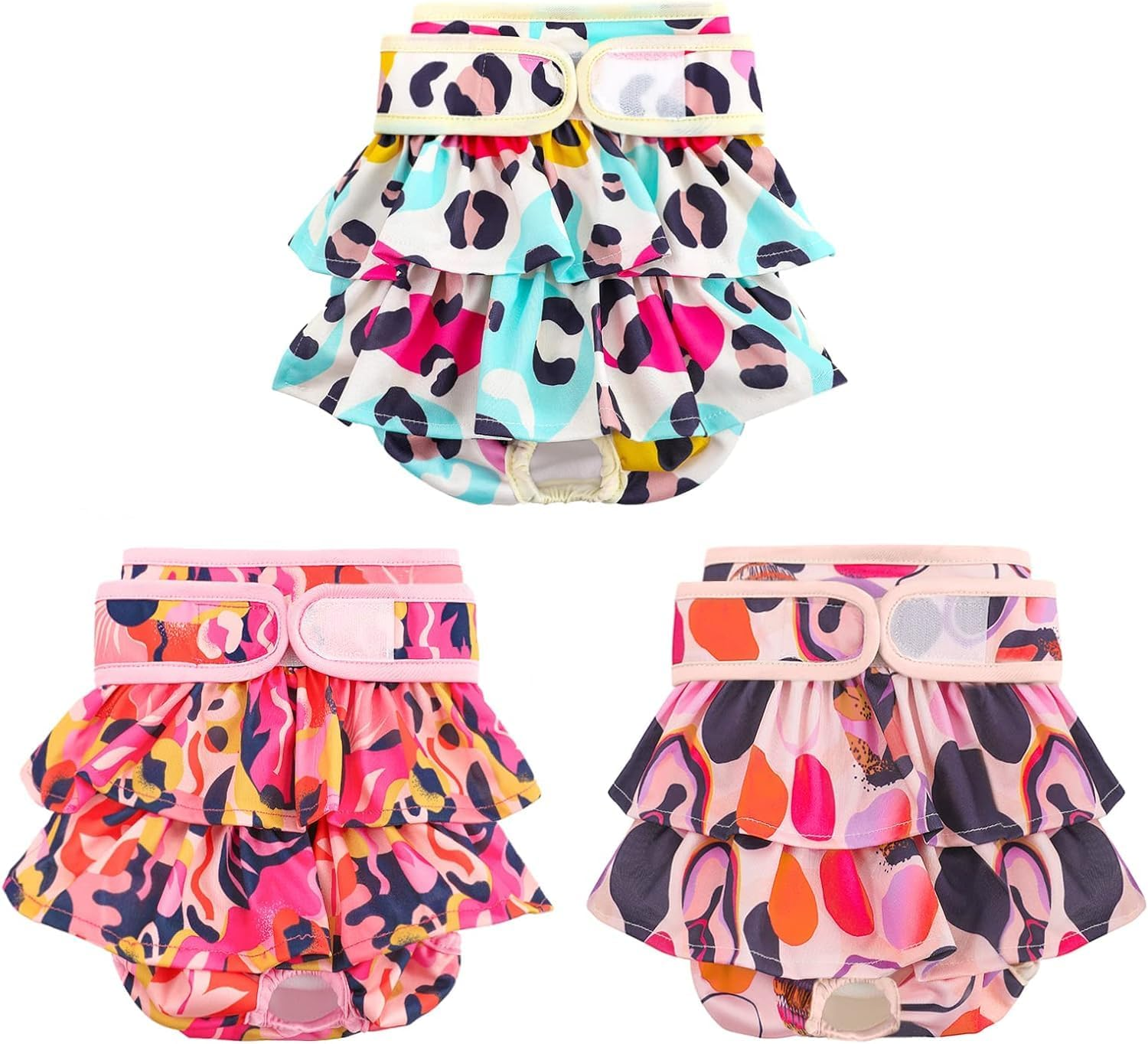 COMSLE Female Dog Heat Pants Pack of 3 M, Highly Absorbent and Sanitary Towels Dog Nappies for Female Dogs, Adjustable Size image number 4