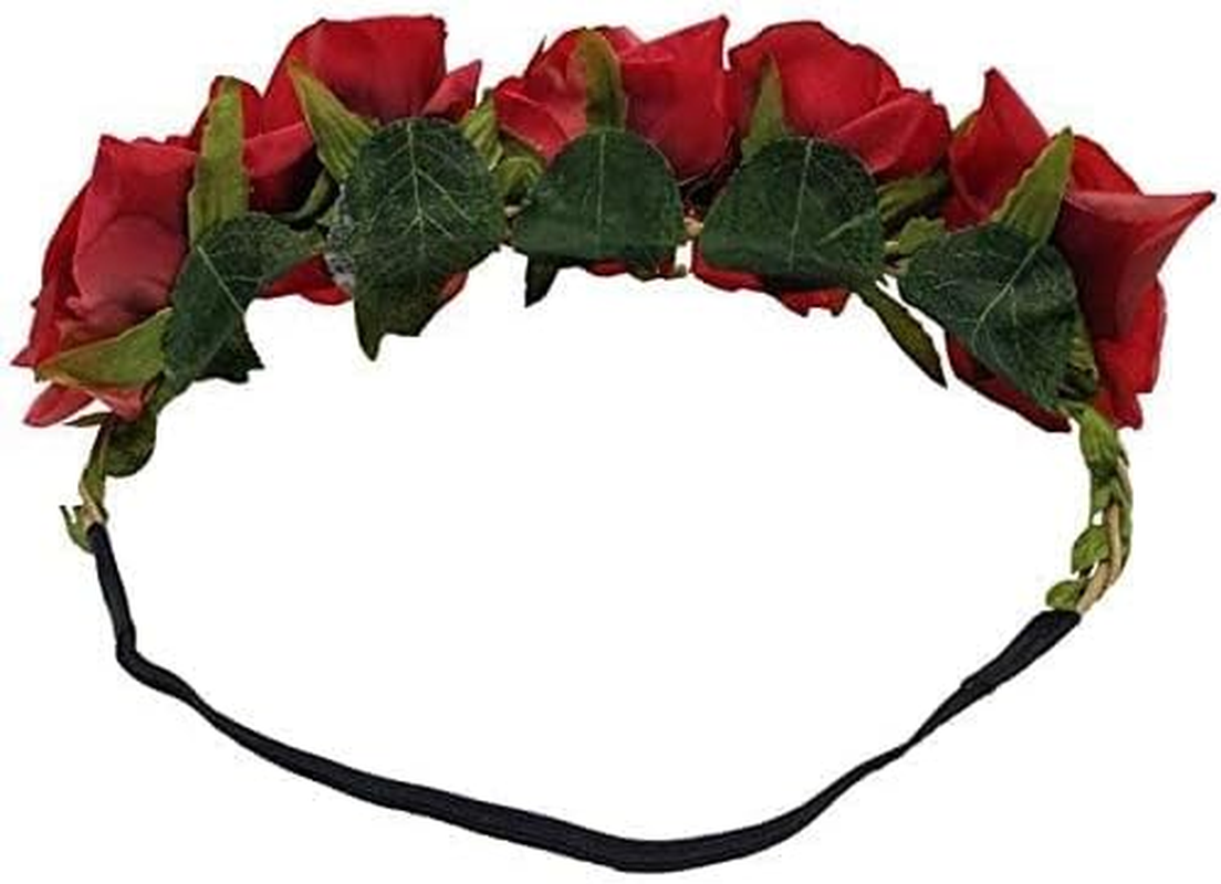 Rose Flower Crown, Floral Headband for Women and Girls - Red Artificial Rose Hair Wreath with Headband for Festival Wedding Party Decoration Photography image number 4