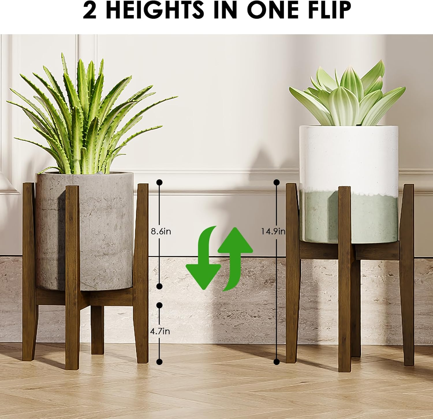 Bamworld Adjustable Plant Stand Indoor, Bamboo Indoor Planter Stand, Mid Century Modern Flower Pot Holder Rack, Fit 7.8'' to 12'' Planter image number 2