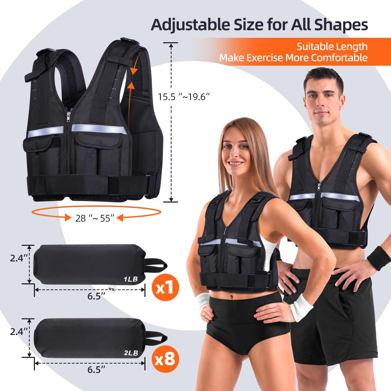 Adjustable Weighted Vest Weights Set: Sportneer 2-18 Lbs/2-19 Lbs Body Weight Vests 9 in 1 Fast Adjust Running Vest for Men Women Gym Home Workout Fitness Strength Training 2-18/19 Lbs Removable image number 4