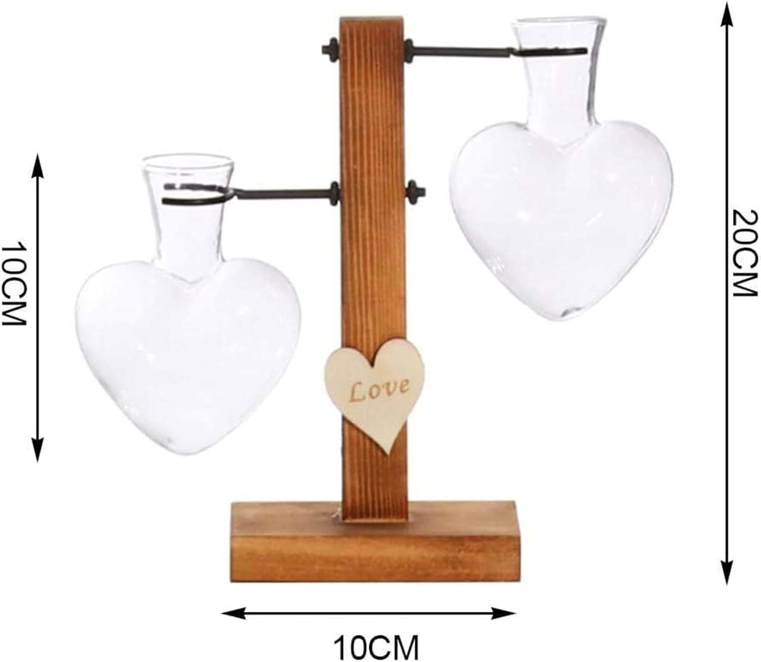 Glass Plant Terrarium with Wooden Stand,Creative Double Heart Glass Hydroponic Vases for Desktop Planter Bud Hydroponic Plant Home Garden Office Decoration (B) - A image number 3