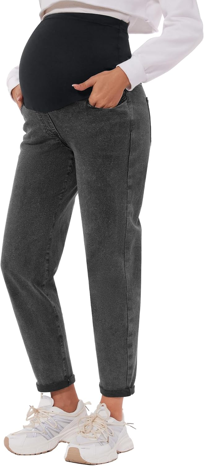 POSHGLAM Women'S Maternity Jeans over Belly Comfy Stretch Boyfriend Jeans Denim Pregnancy Pants, S-XXL