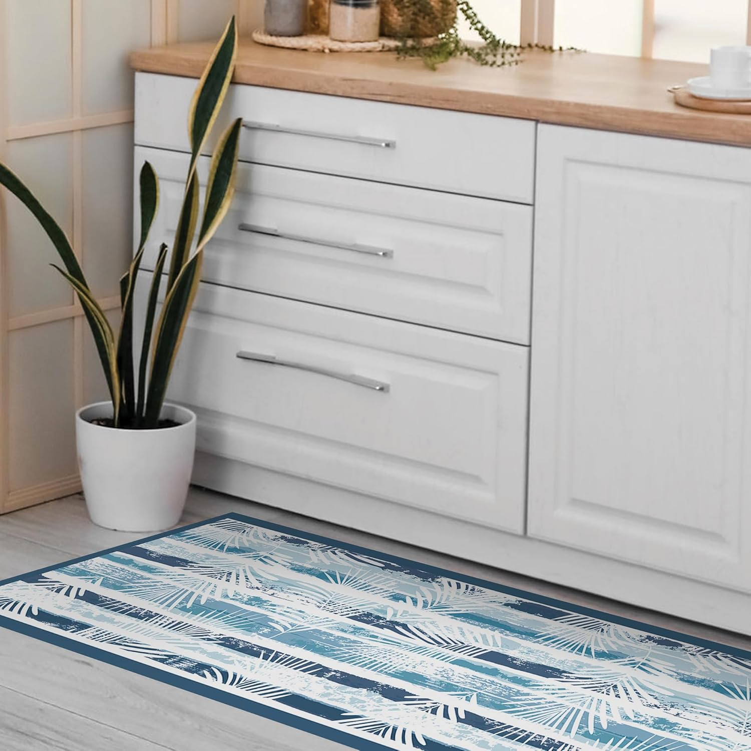 CREARREDA Kitchen Mat Non-Slip and Washable Vinyl Kitchen Runner 100% Made in Italy Vinyl Kitchen Rug Kitchen Mats for Floor