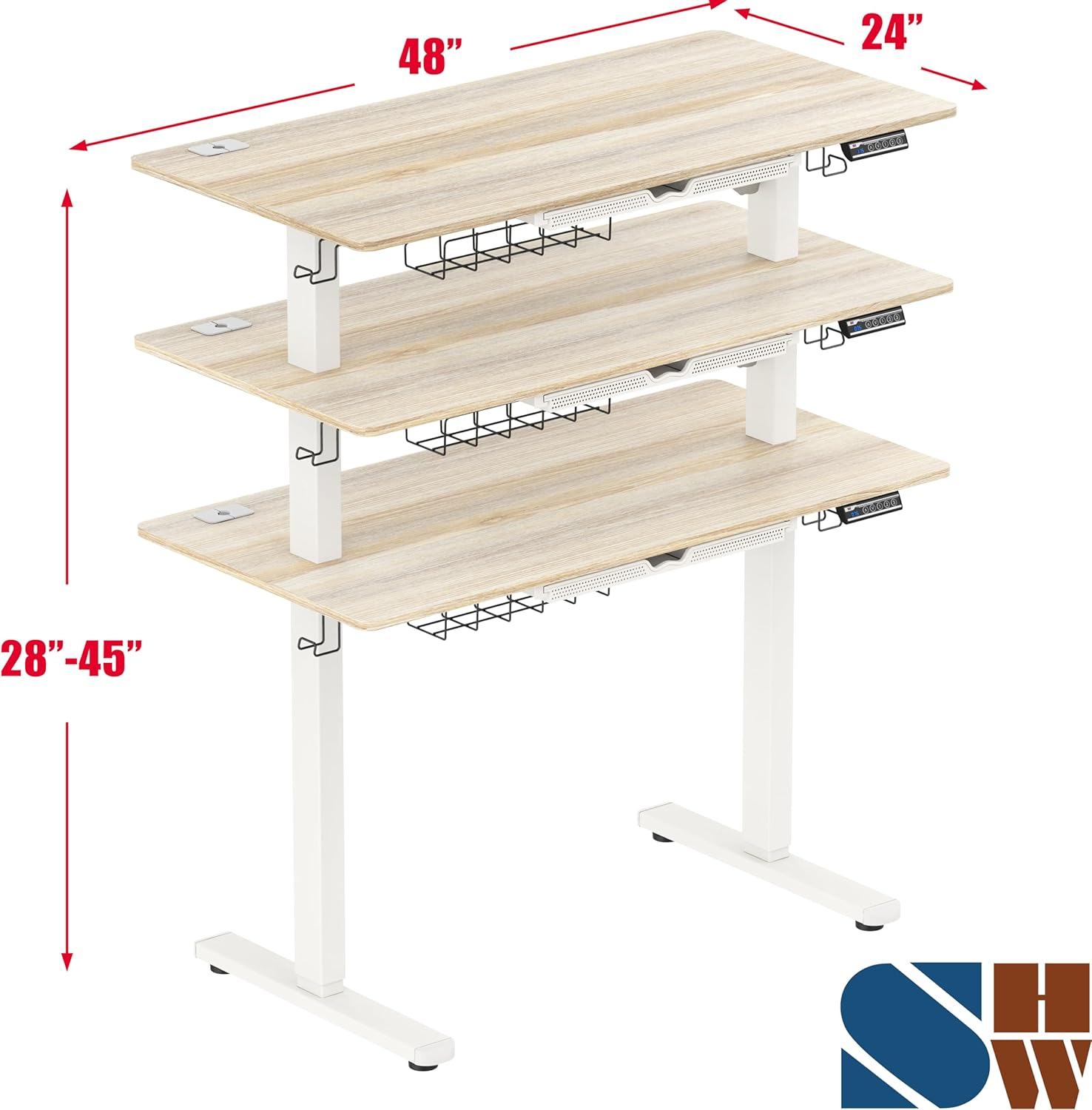 SHW 120 X 60 Cm Electric Height Adjustable Standing Desk with Memory Preset and Cable Management Tray, Maple image number 6