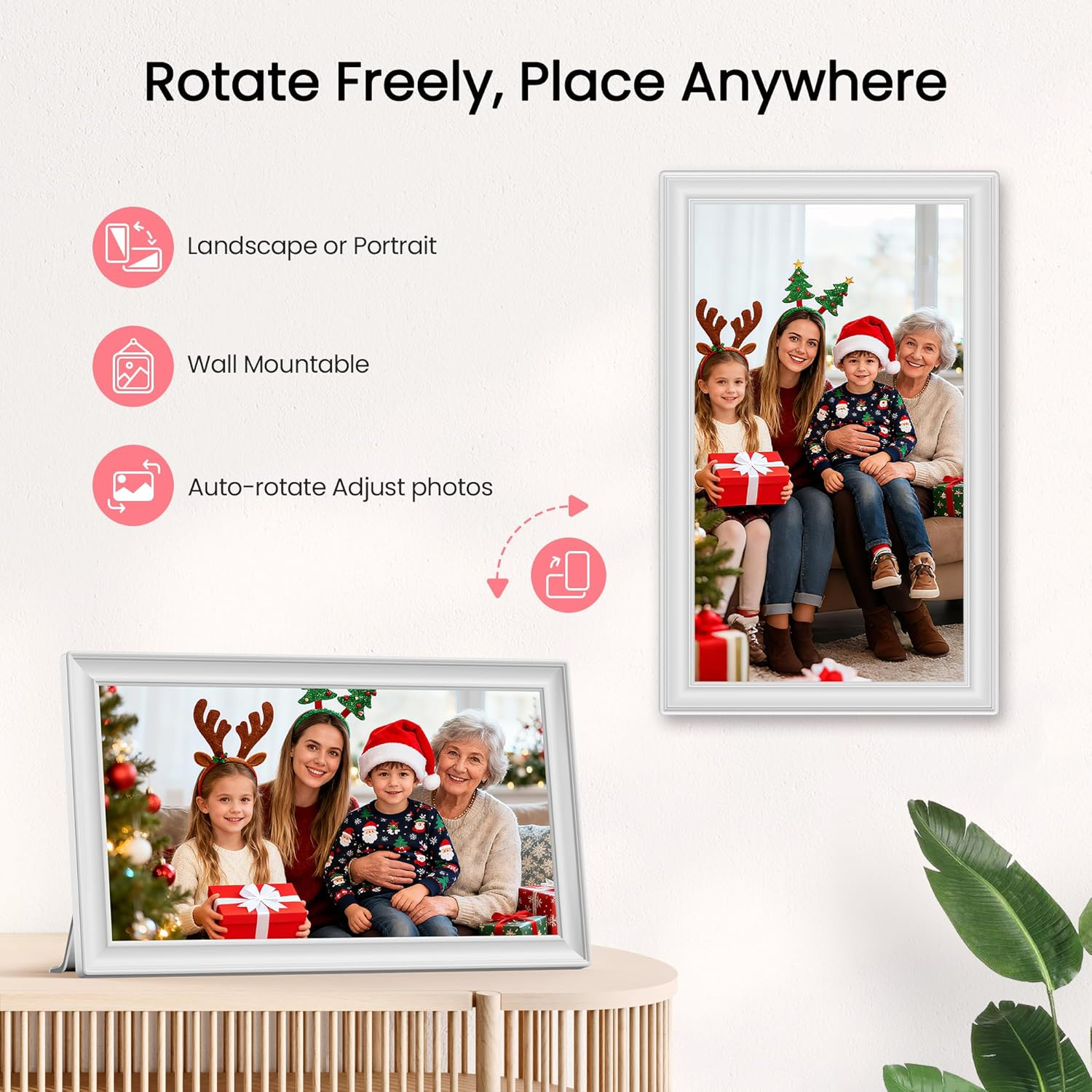 64GB 15.6 Inch Frameo Digital Picture Frame White, Large Electronic Photo Frames Wifi 1920 X 1080 IPS FHD Touch Screen, Send Photos from Your Phone from Anywhere, Best Gifts for Family and Friends