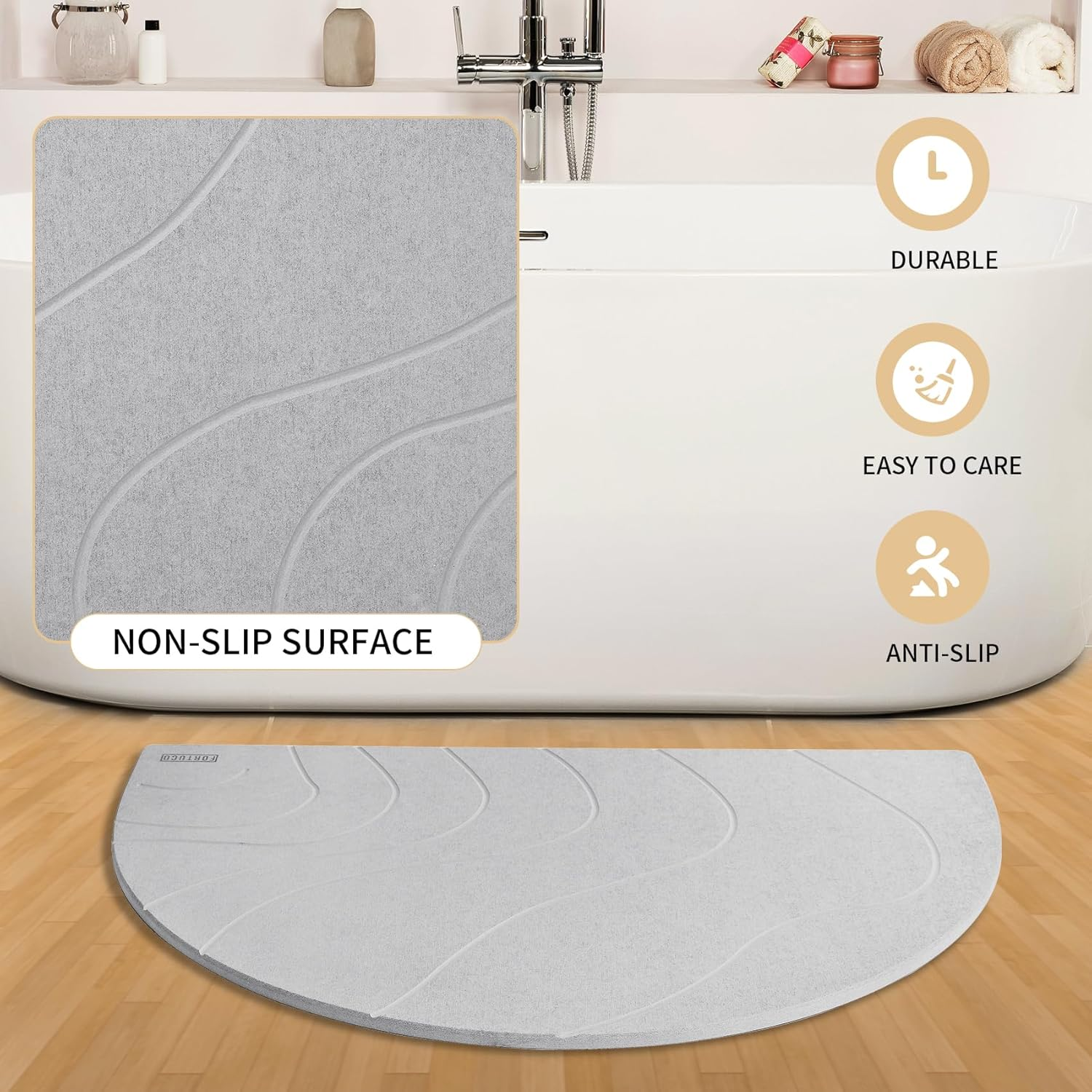Semi Circle Diatomite Bath Mat | Dry & Clean Bathroom | Quick Dry | Non-Slip & Absorbent Mat | Eco-Friendly Bath Stone | Graphite image number 2