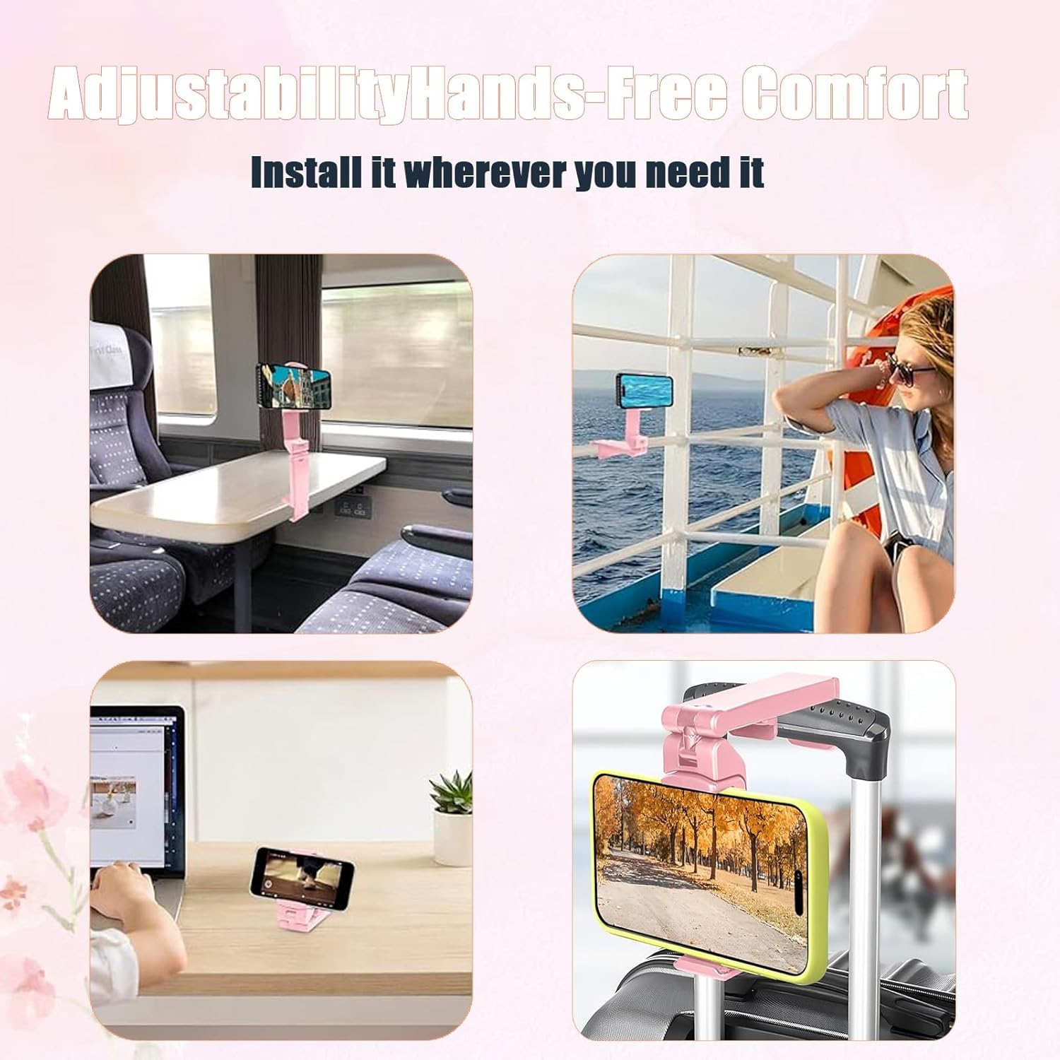 Portable Universal Foldable Phone Mount - 360&deg; Rotatable Airplane & Travel Phone Holder | Hands-Free for Flights, Car, Desk, Shower | Secure Grip for Iphone, Samsung & All Smartphones (5-7") (Black) image number 6