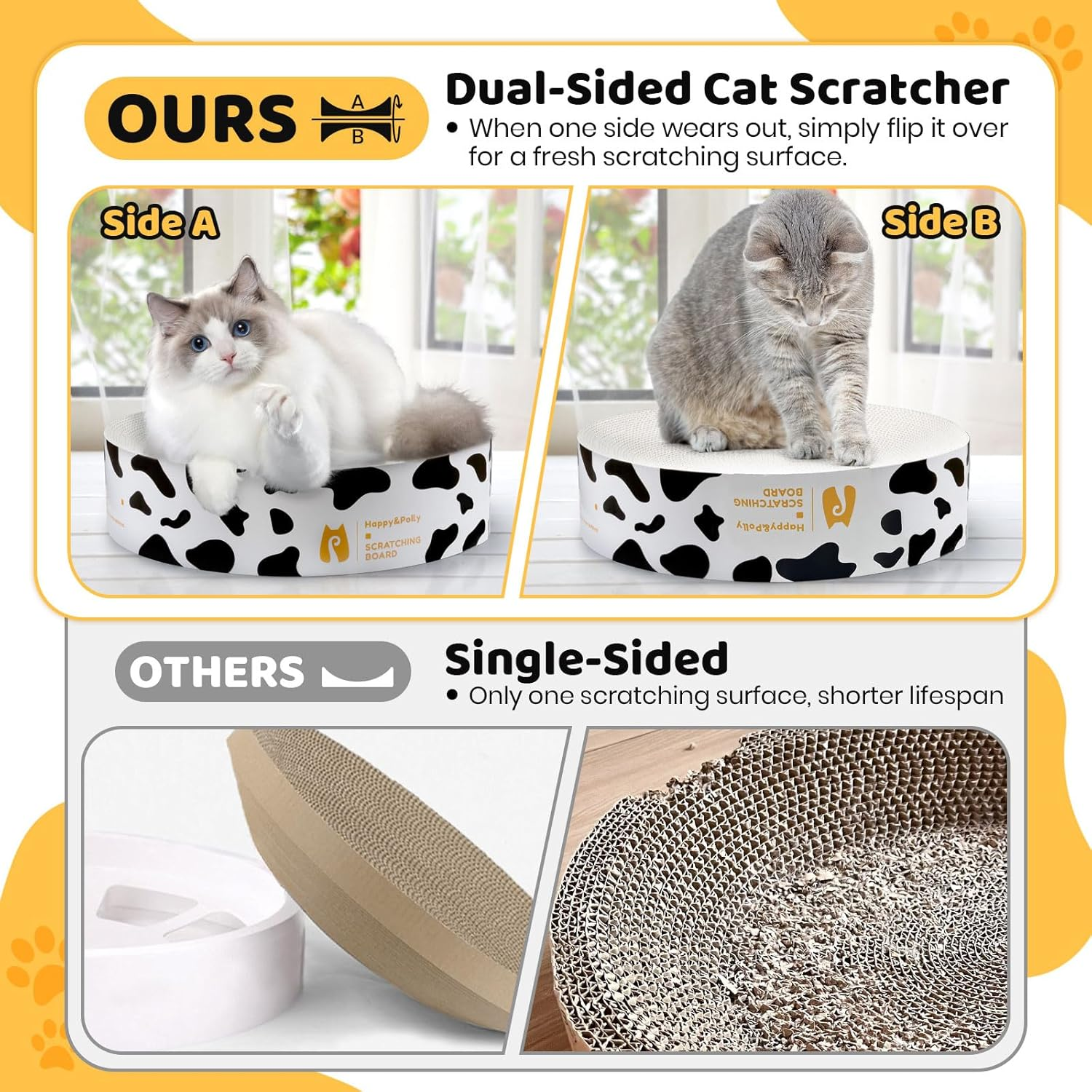 Happy&Polly round Cat Scratcher Cardboard Bed - Double-Sided Scratching Pad for Indoor Cats, Furniture Protector, Scratch Deterrent - White - Cat Scratcher Bed-Black image number 5