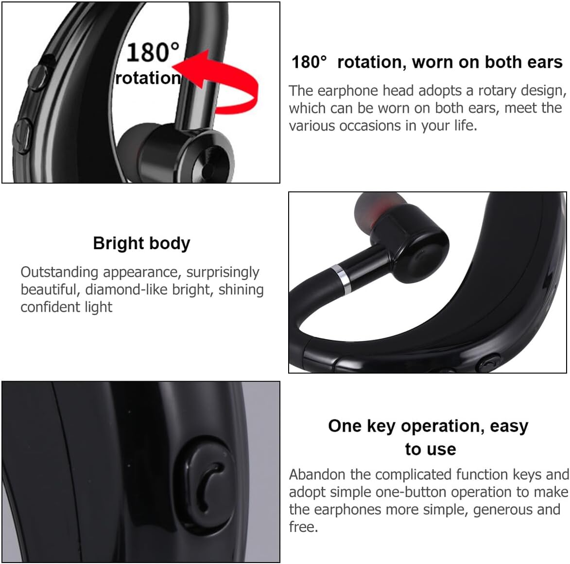 SHINEOFI Long Battery Life Wireless Driving Earphone One-Side Earpiece Lightweight Headset for Workout and Running Compatible with Devices Black image number 6