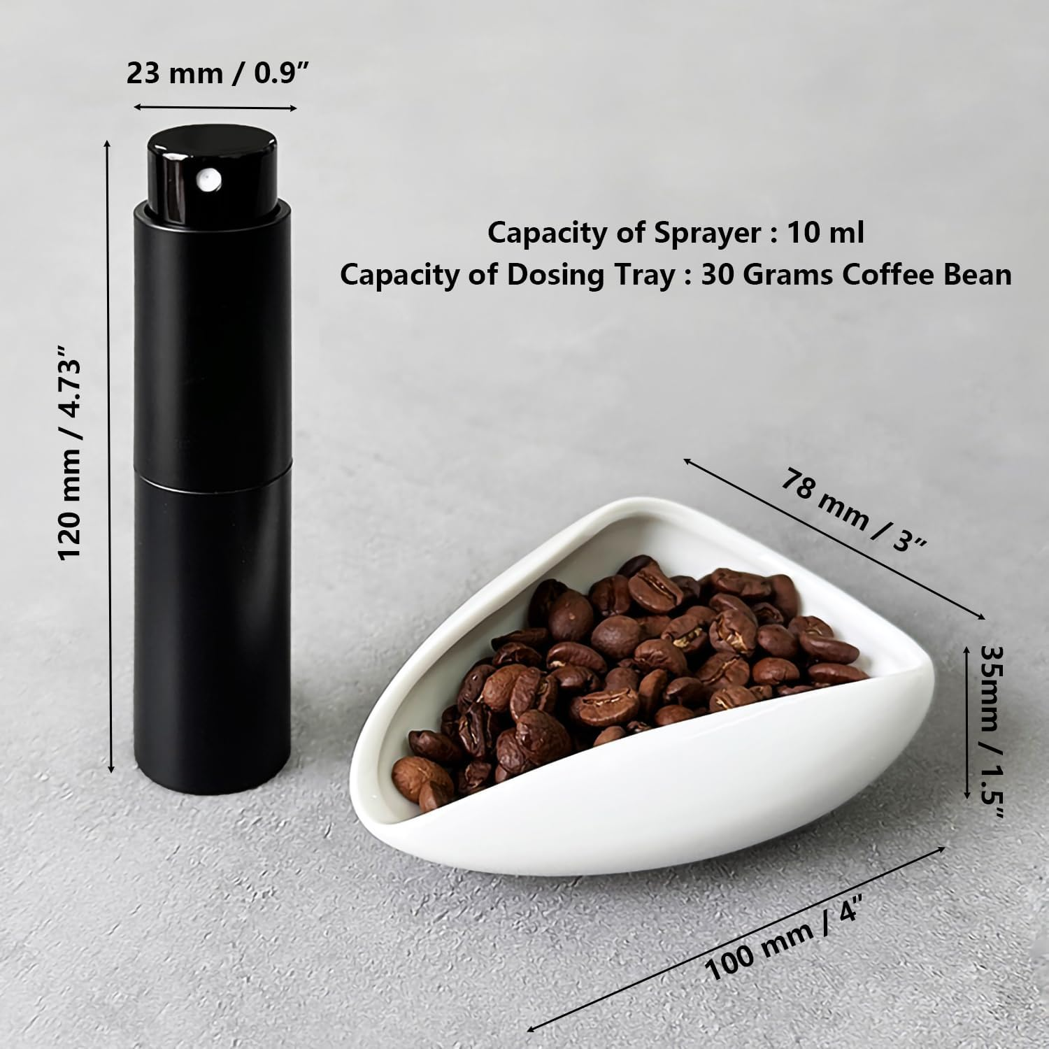 Coffee Bean Dosing Cup and RDT Spray Bottle Kit for Espresso Ceramic Ruffled Leaf Shaped Measuring Tray and Sprayer Set for Reducing Coffee Ground Static image number 2