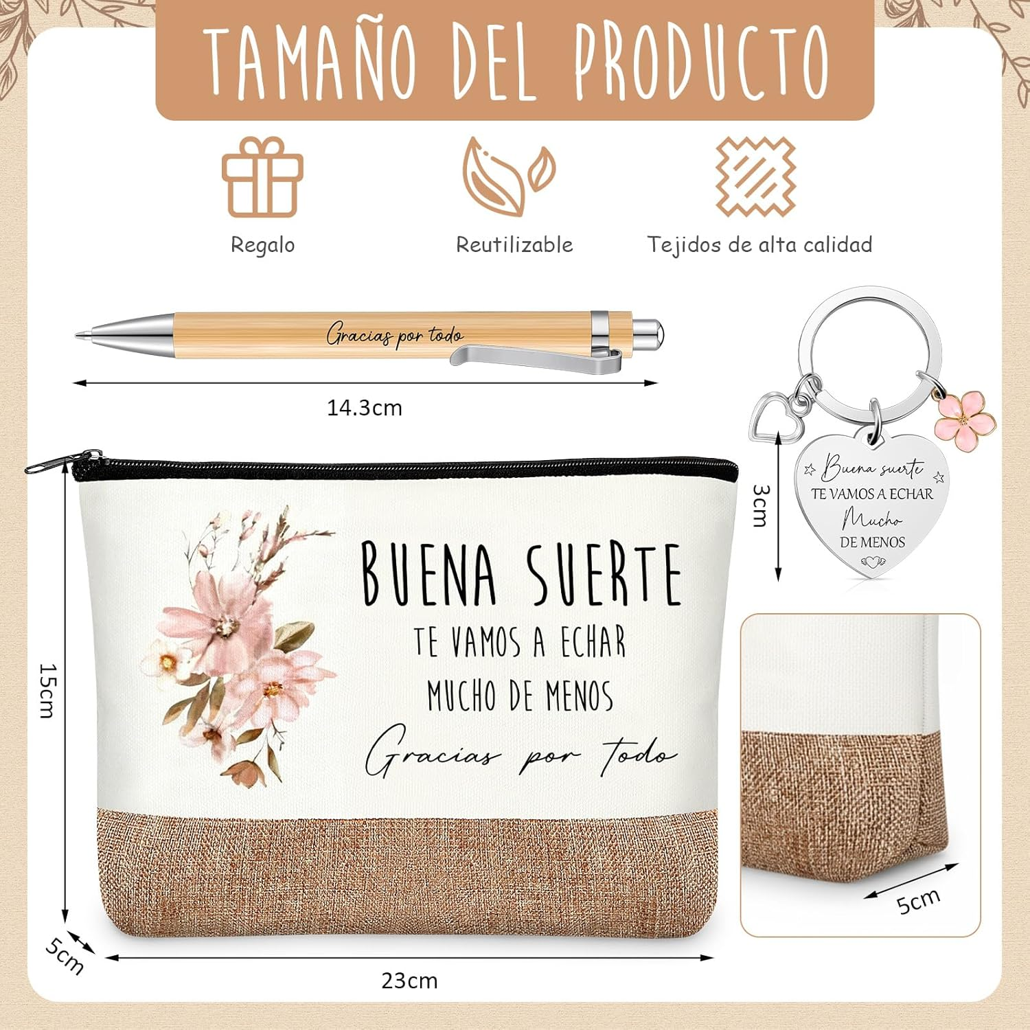 Xuniea Pack of 3 Farewell Gifts for Colleagues Employees Women Cosmetic Bag Ballpoint Pen Keychain Thank You Christmas